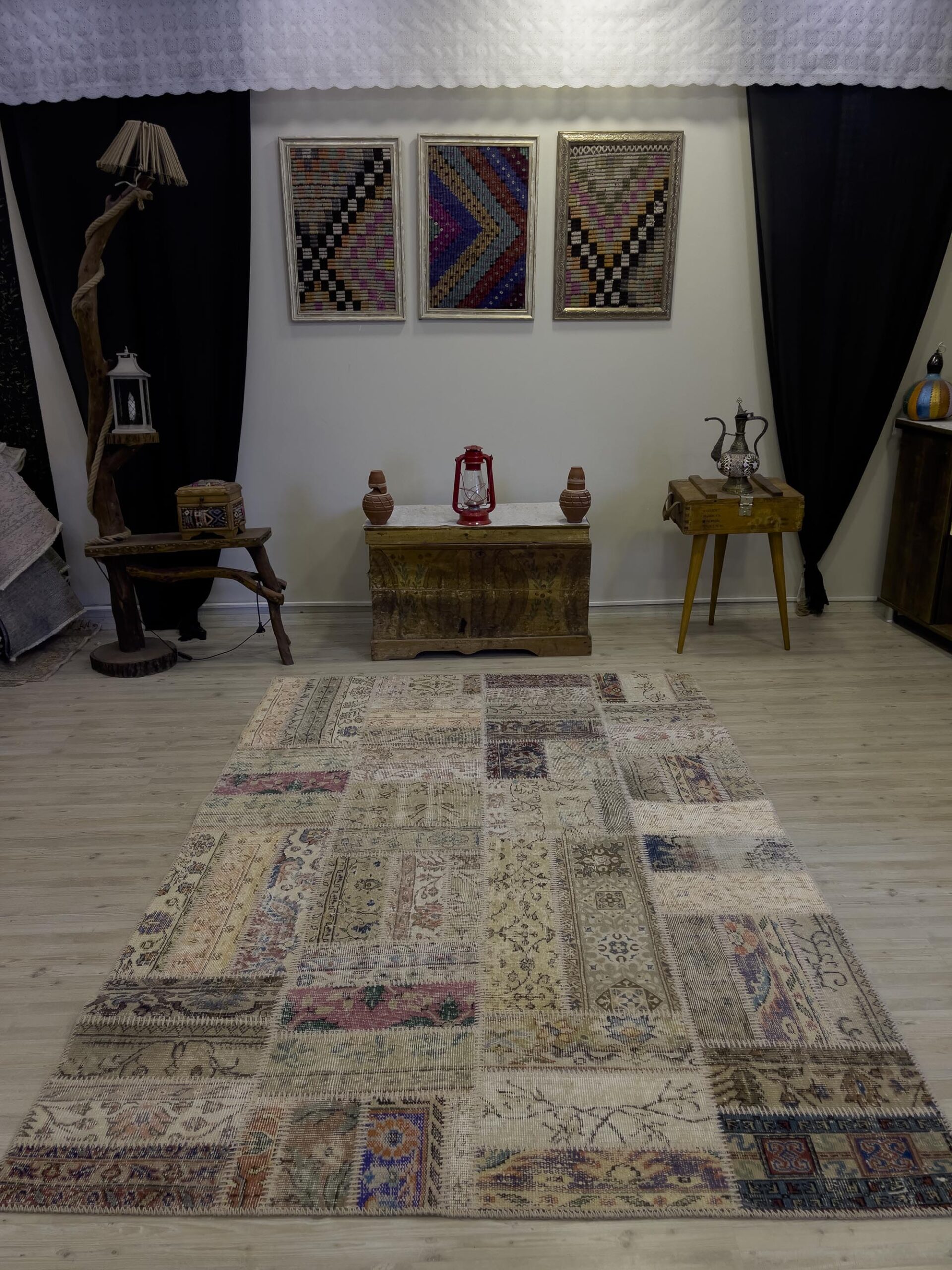 El Yapımı Patchwork Elegan Tasarım Halı 146x234 cm 4028 - Görsel 8
