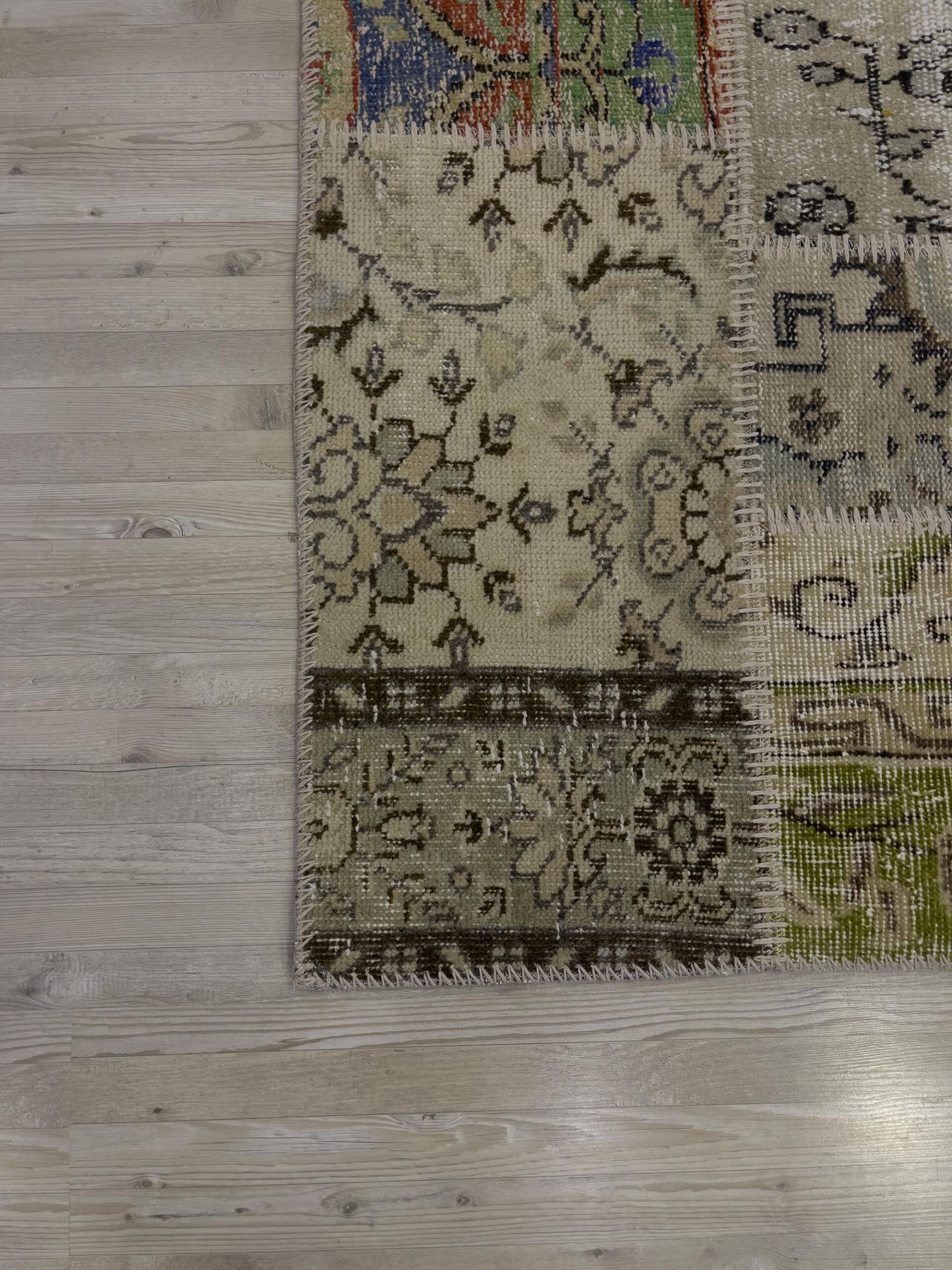 Hand-Woven Distressed Special Patchwork Rug — detail view 4, handmade vintage rug