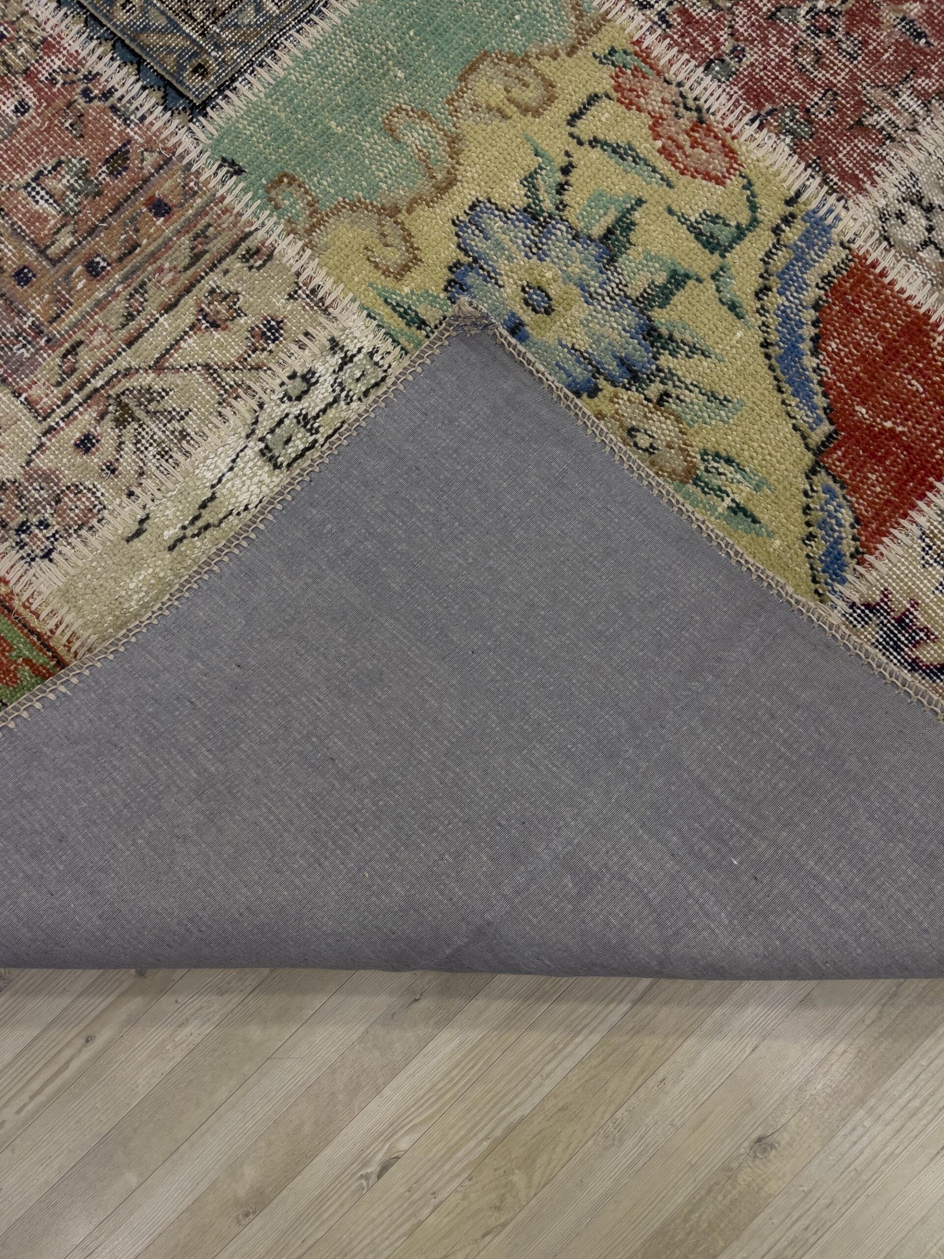 Hand-Woven Distressed Special Patchwork Rug — detail view 3, handmade vintage rug