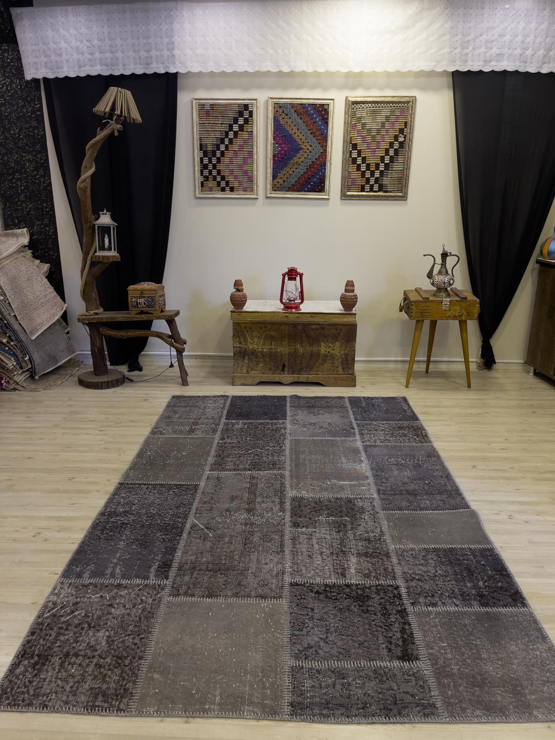 El Yapımı Patchwork Elegan Tasarım Halı 162x249 cm 4031 - Görsel 7