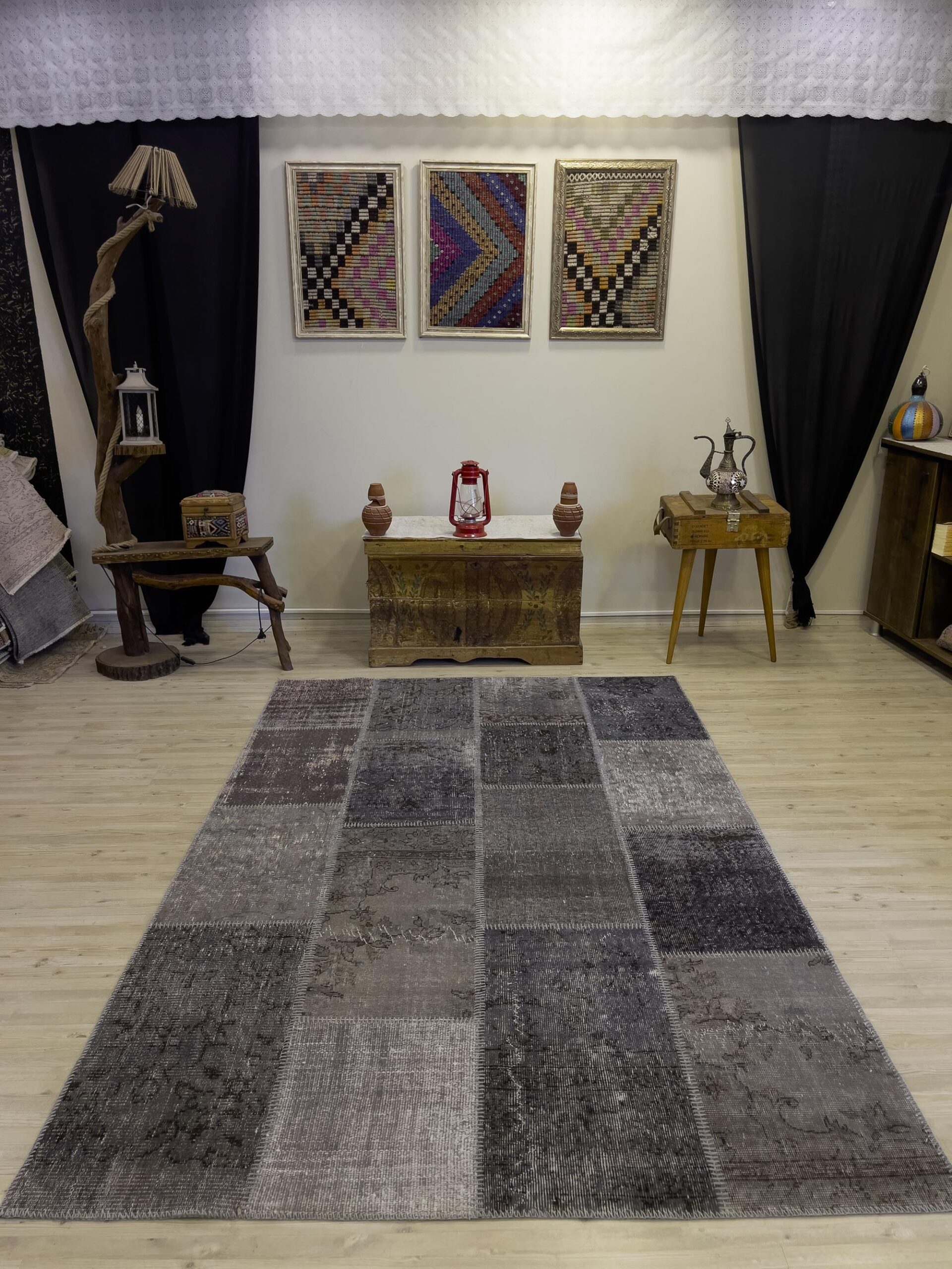 El Dokuma Eskitme Özel Patchwork Halı 162x244 cm 4033 - Görsel 7