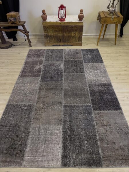 Hand-Woven Distressed Special Patchwork Rug, vintage rug, Handmade, hand-knotted wool & silk, size 162 × 244 cm, from Antalya
