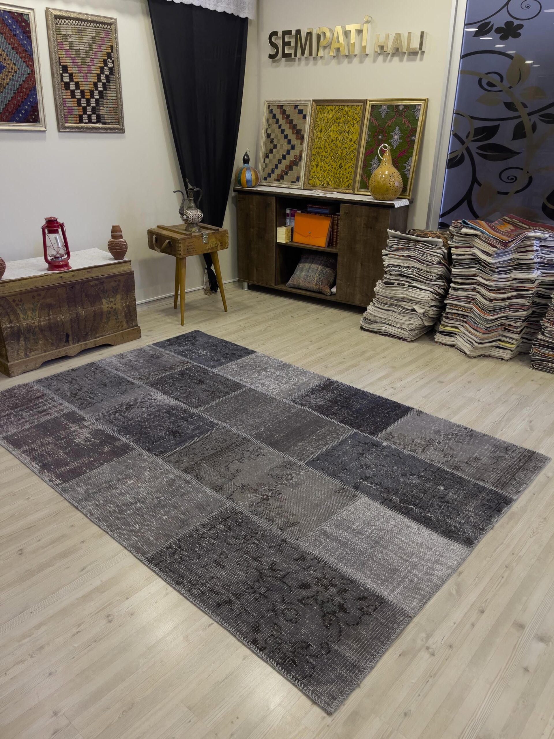 Hand-Woven Distressed Special Patchwork Rug — detail view 5, handmade vintage rug