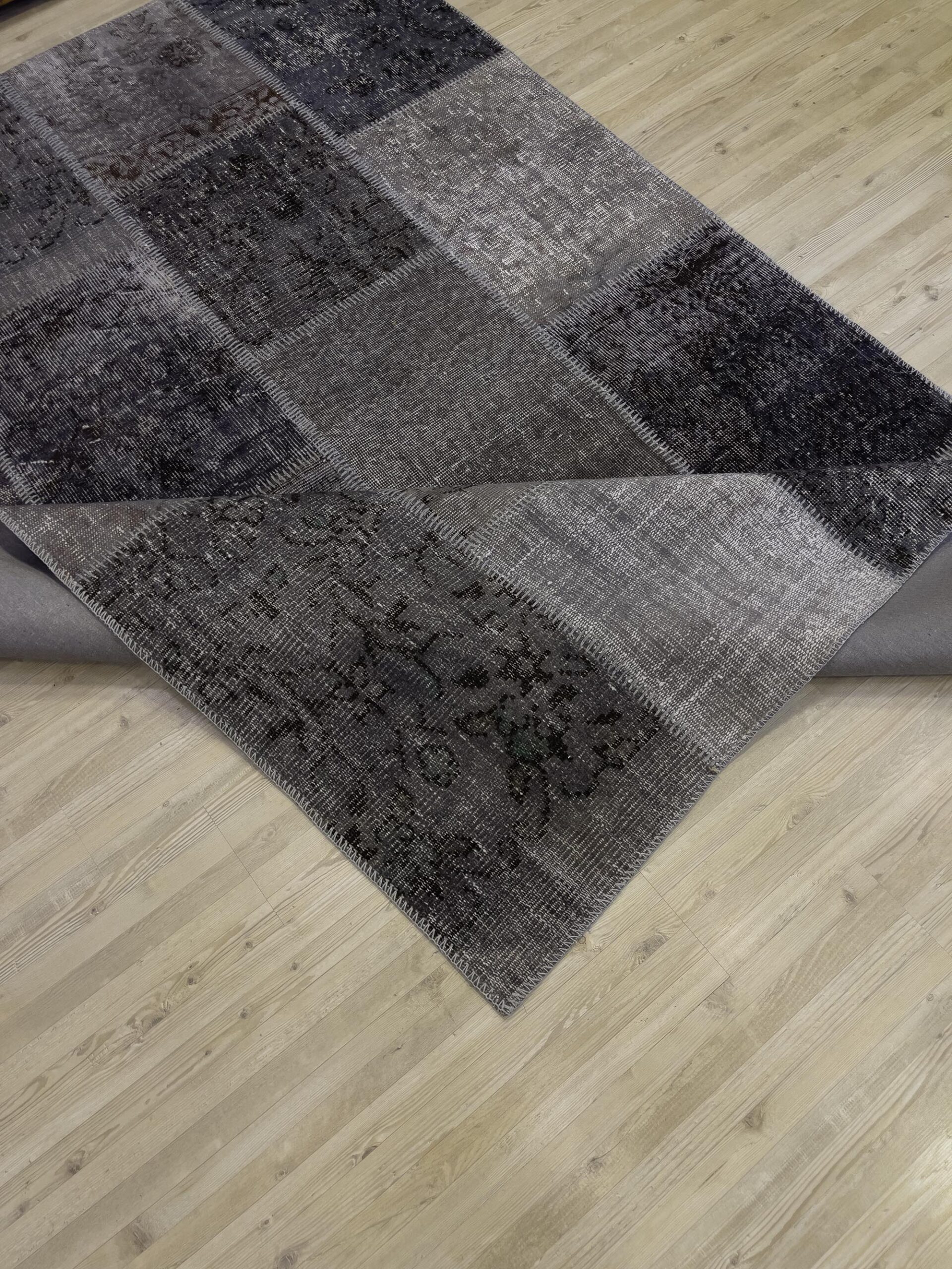Hand-Woven Distressed Special Patchwork Rug — detail view 2, handmade vintage rug