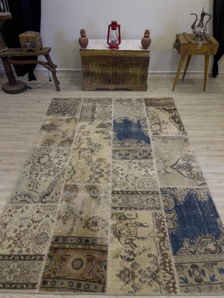 Modern, One-of-a-Kind Custom Patchwork Rug, Handmade rug, cotton wool/weave, size 161 × 232 cm, from Cappadocia, SKU 4035