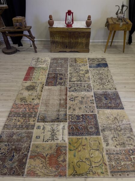 A Unique and Beautiful Handcrafted Patchwork Rug, vintage rug, Handmade, hand-knotted wool, size 162 × 232 cm, from Bergama