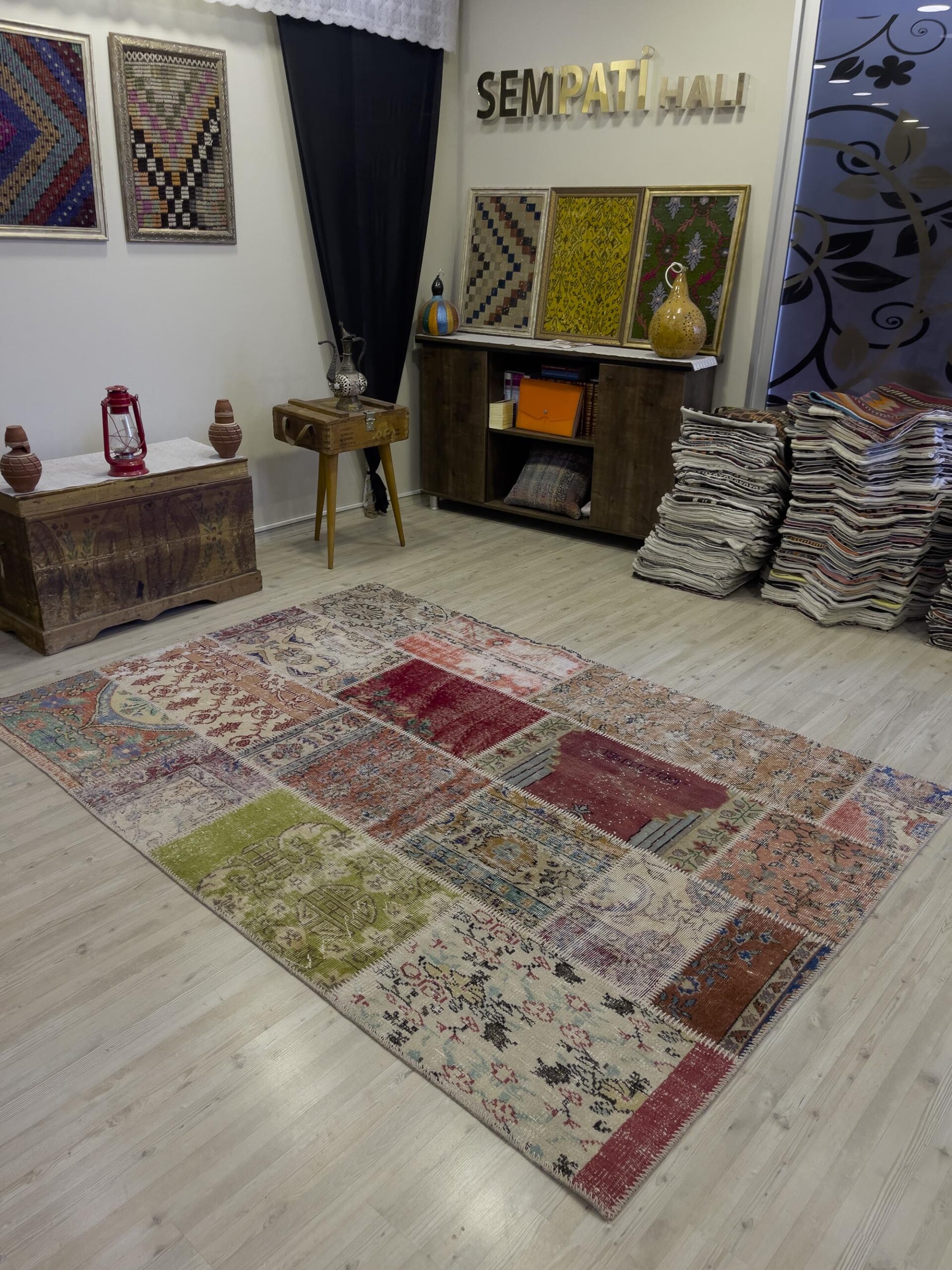 Modern, One-of-a-Kind Custom Patchwork Rug — detail view 5, handmade vintage rug
