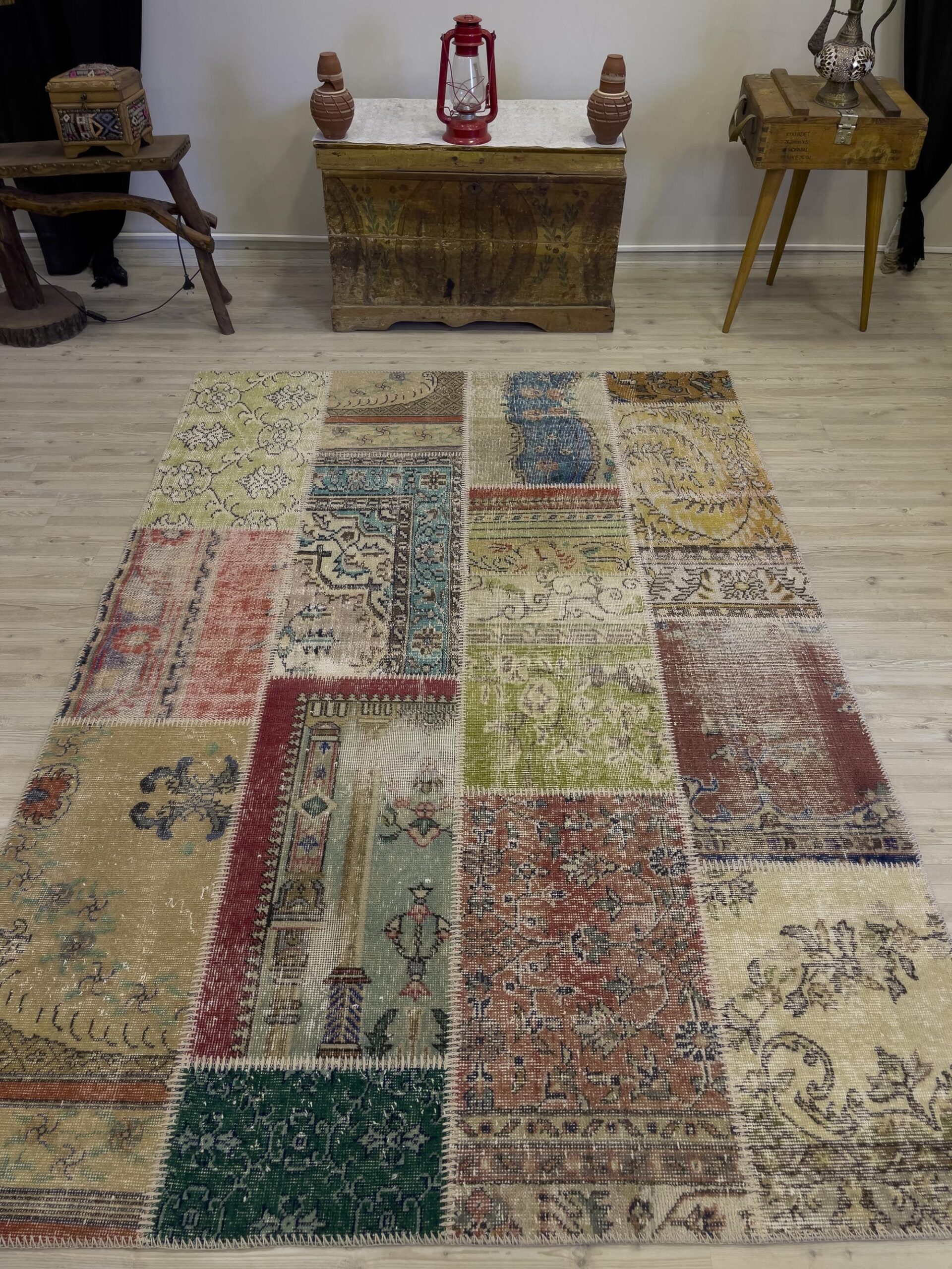 Handmade Patchwork Rug, vintage rug, Handmade, hand-knotted cotton, size 161 × 231 cm, from Antalya