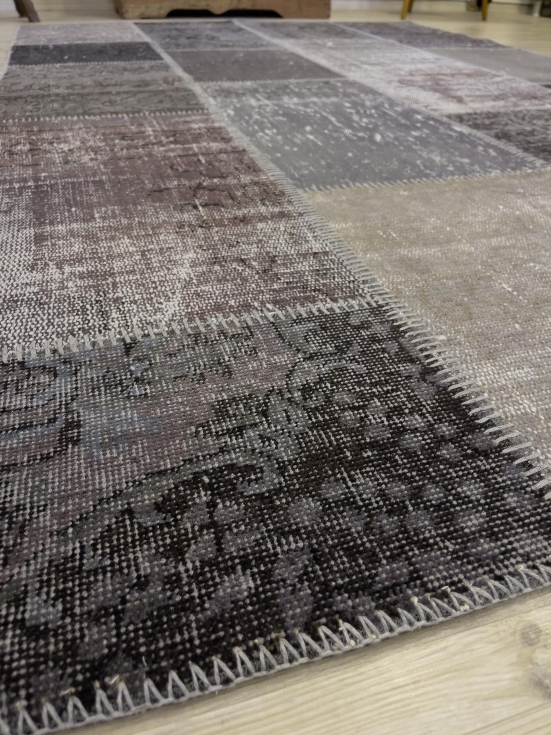 Unique Hand-Woven Patchwork Rug — detail view 4, handmade vintage rug