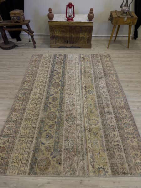 Hand-Woven Distressed Special Patchwork Rug, vintage rug, Handmade, hand-knotted wool, size 162 × 228 cm, from Gördes