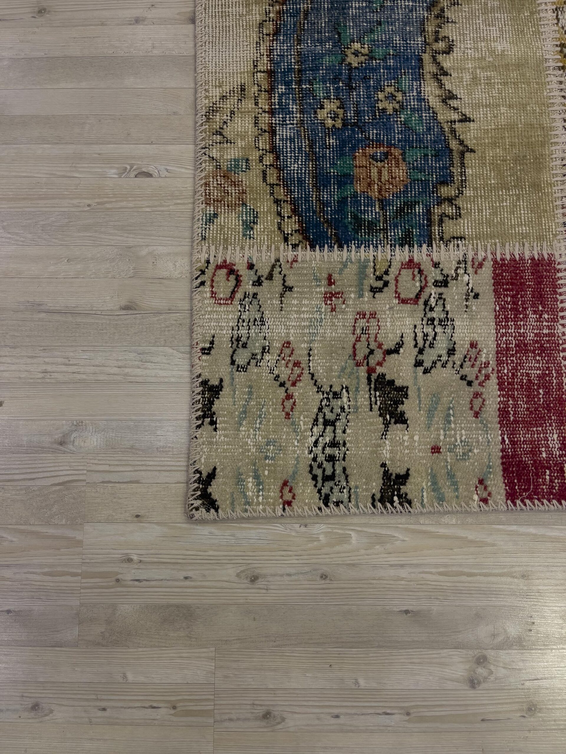 A Unique and Beautiful Handmade Patchwork Rug — detail view 3, handmade vintage rug