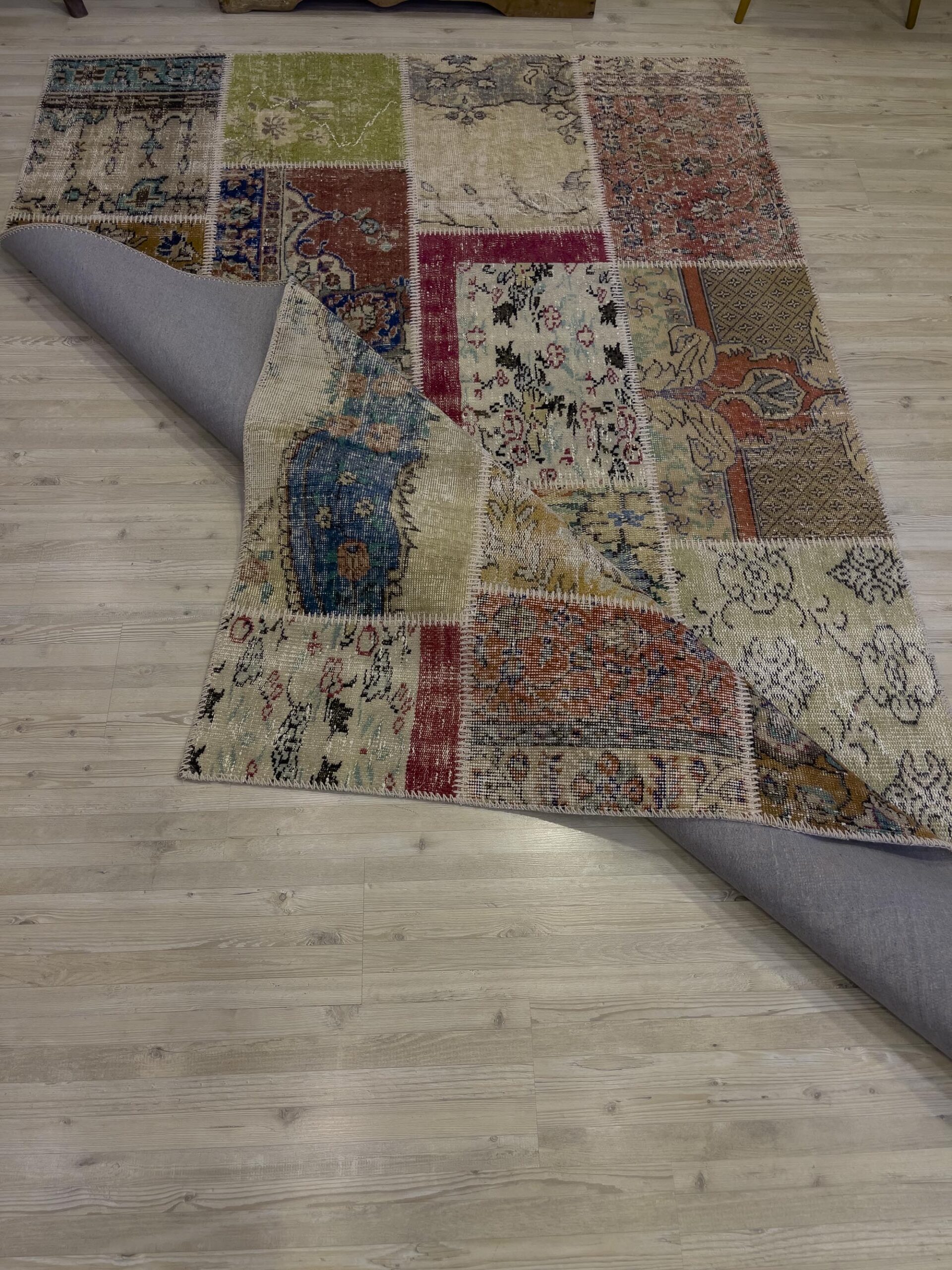 A Unique and Beautiful Handmade Patchwork Rug — detail view 2, handmade vintage rug