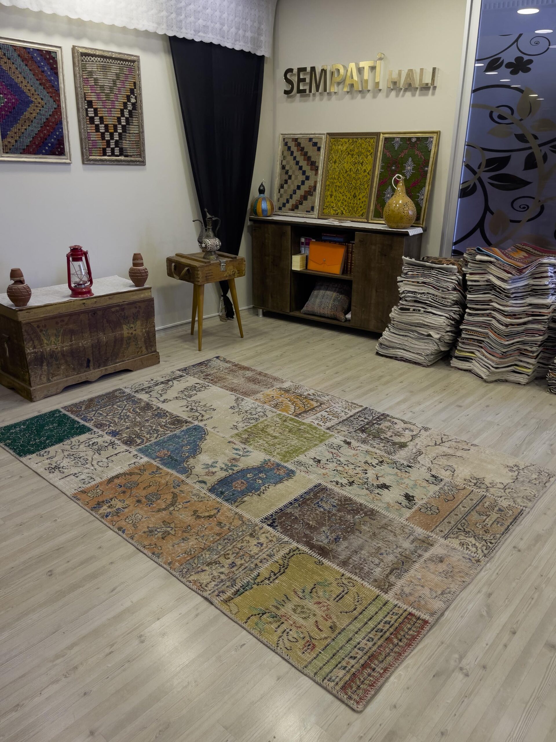 A Unique and Beautiful Custom Patchwork Rug — detail view 5, handmade vintage rug