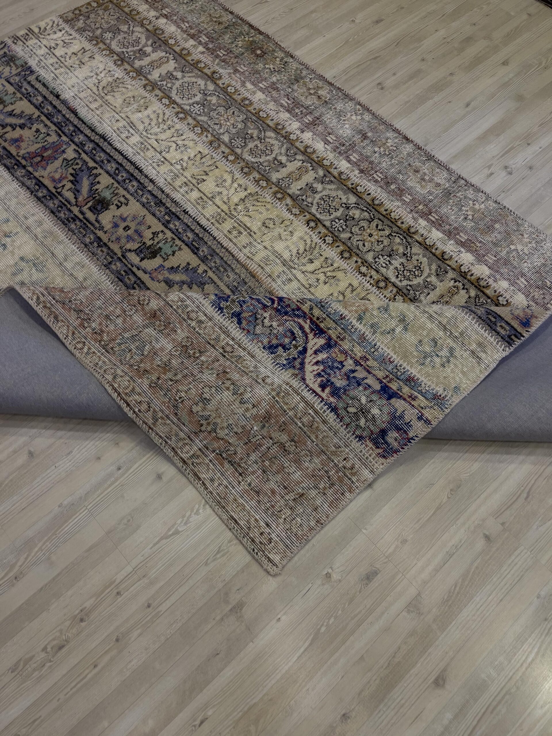 Modern, One-of-a-Kind Custom Patchwork Rug — detail view 2, handmade vintage rug
