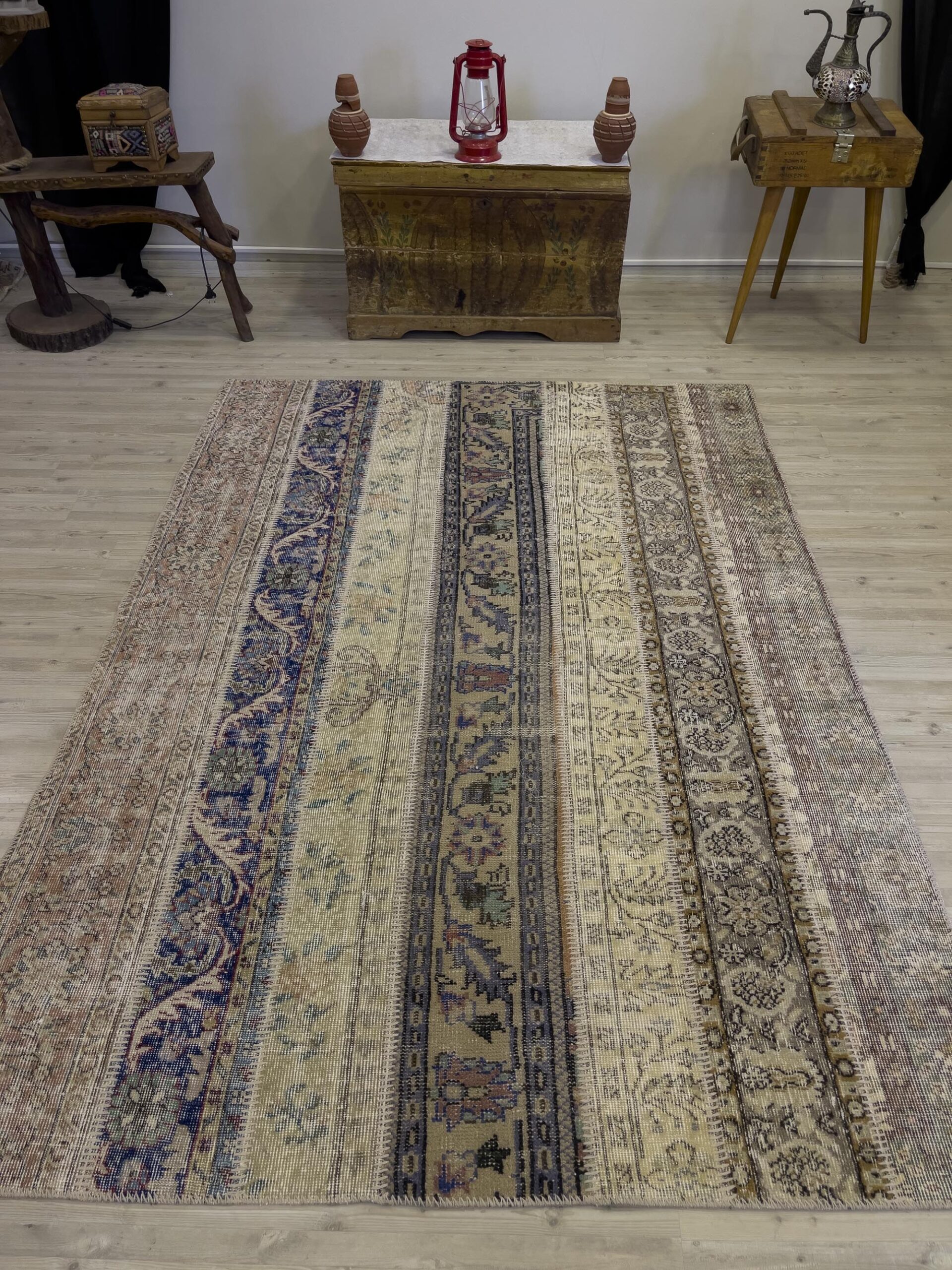 Modern, One-of-a-Kind Custom Patchwork Rug — detail view 5, handmade vintage rug