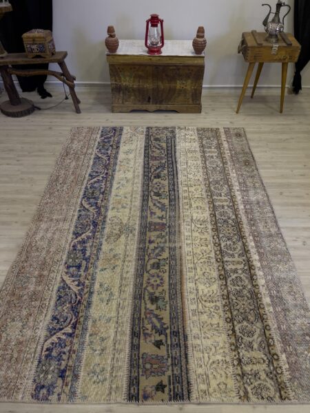 Modern, One-of-a-Kind Custom Patchwork Rug, vintage rug, Handmade, hand-knotted silk, size 164 × 230 cm, from Milas