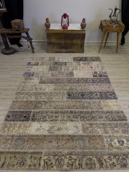 Unique Handwoven Patchwork Rug, vintage rug, Handmade, hand-knotted silk, size 165 × 235 cm, from Van