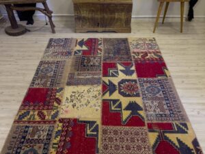 El Yapımı Patchwork Elegan Tasarım Halı 162x233 cm 4055