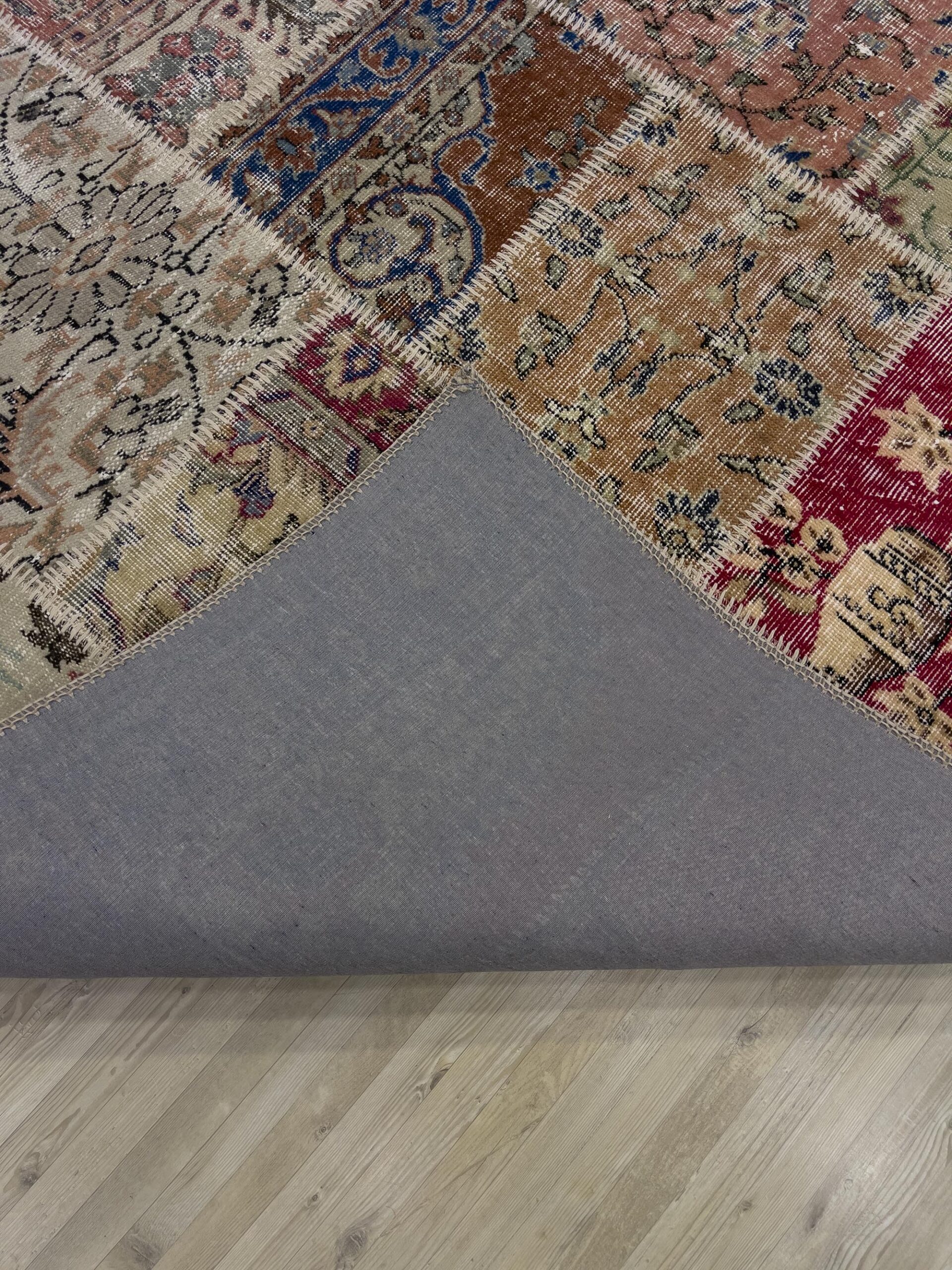 Hand-Woven, Distressed, Custom Patchwork Rug — detail view 3, handmade vintage rug
