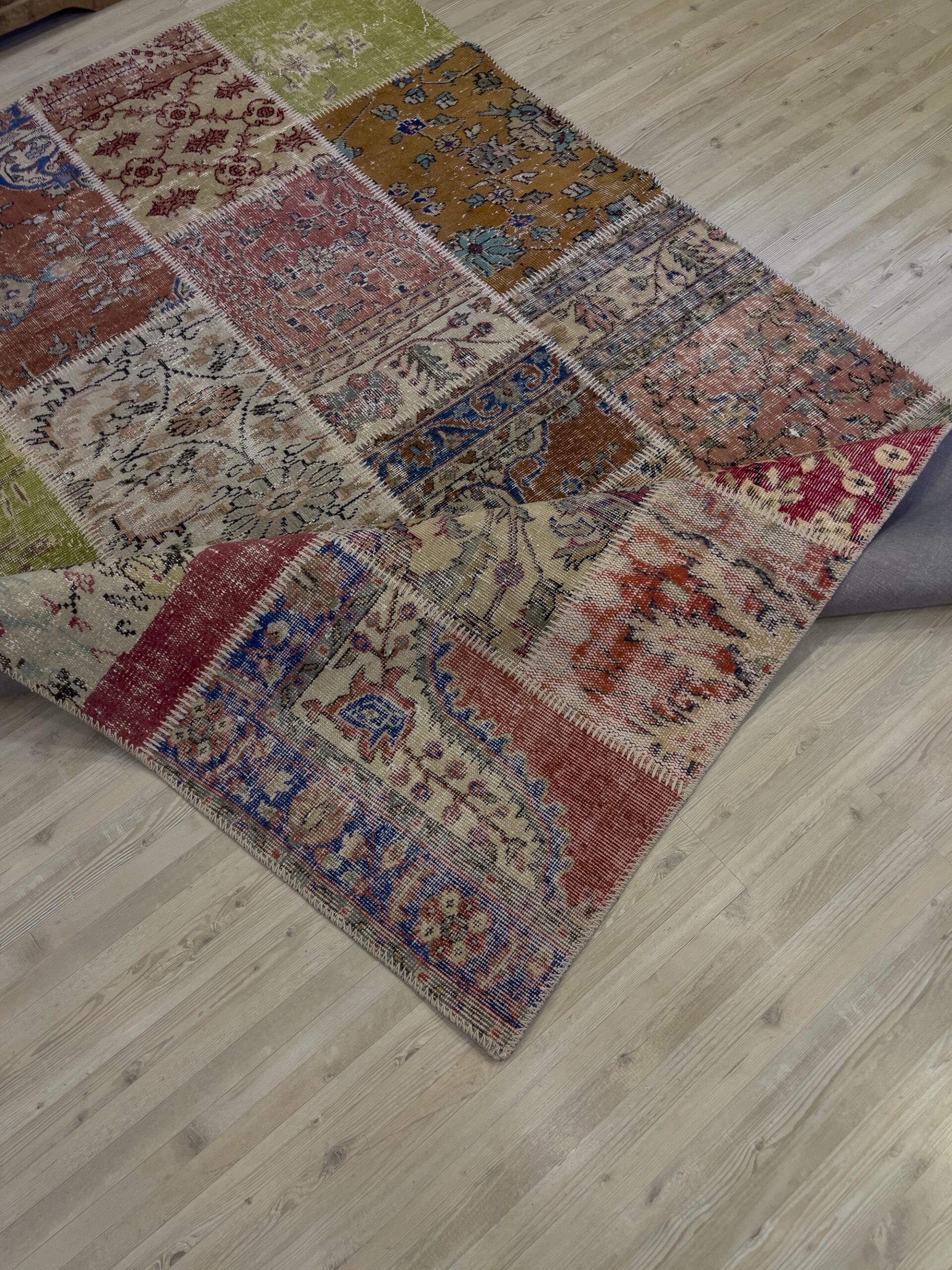 Hand-Woven, Distressed, Custom Patchwork Rug — detail view 2, handmade vintage rug
