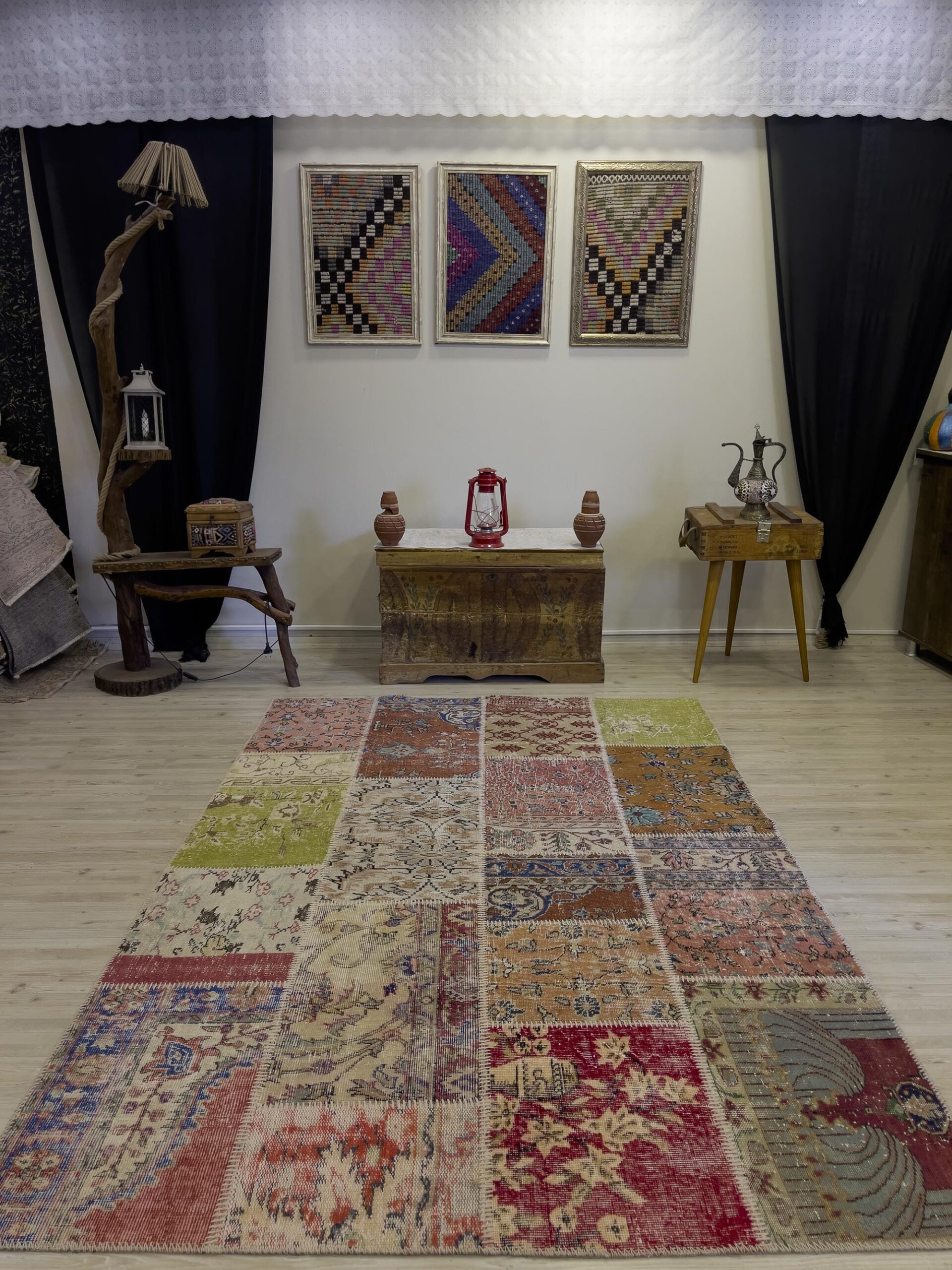 El Dokuma Eskitme Özel Patchwork Halı 163x235 cm 4057 - Görsel 7