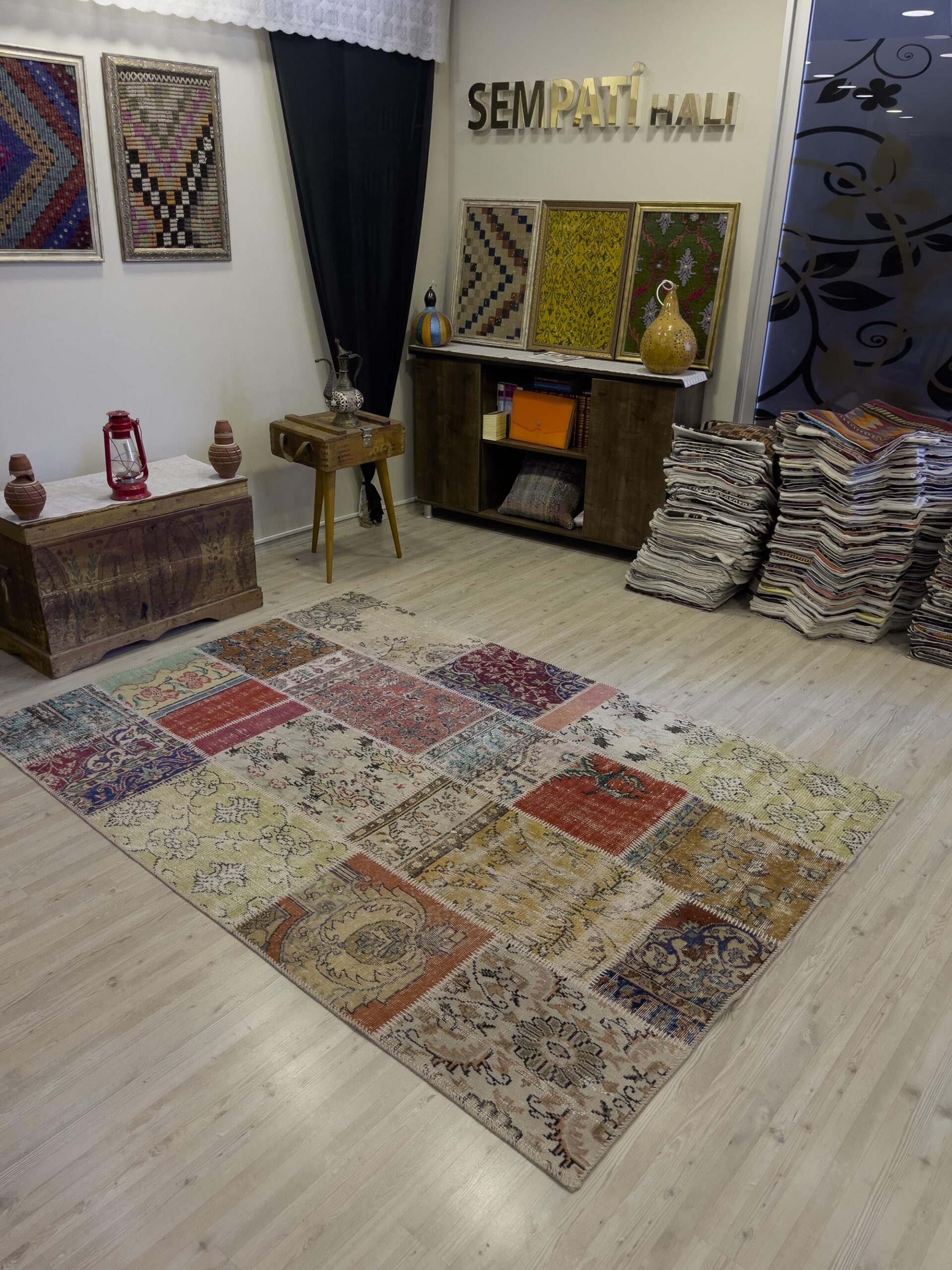 Modern, One-of-a-Kind Custom Patchwork Rug — detail view 5, handmade vintage rug