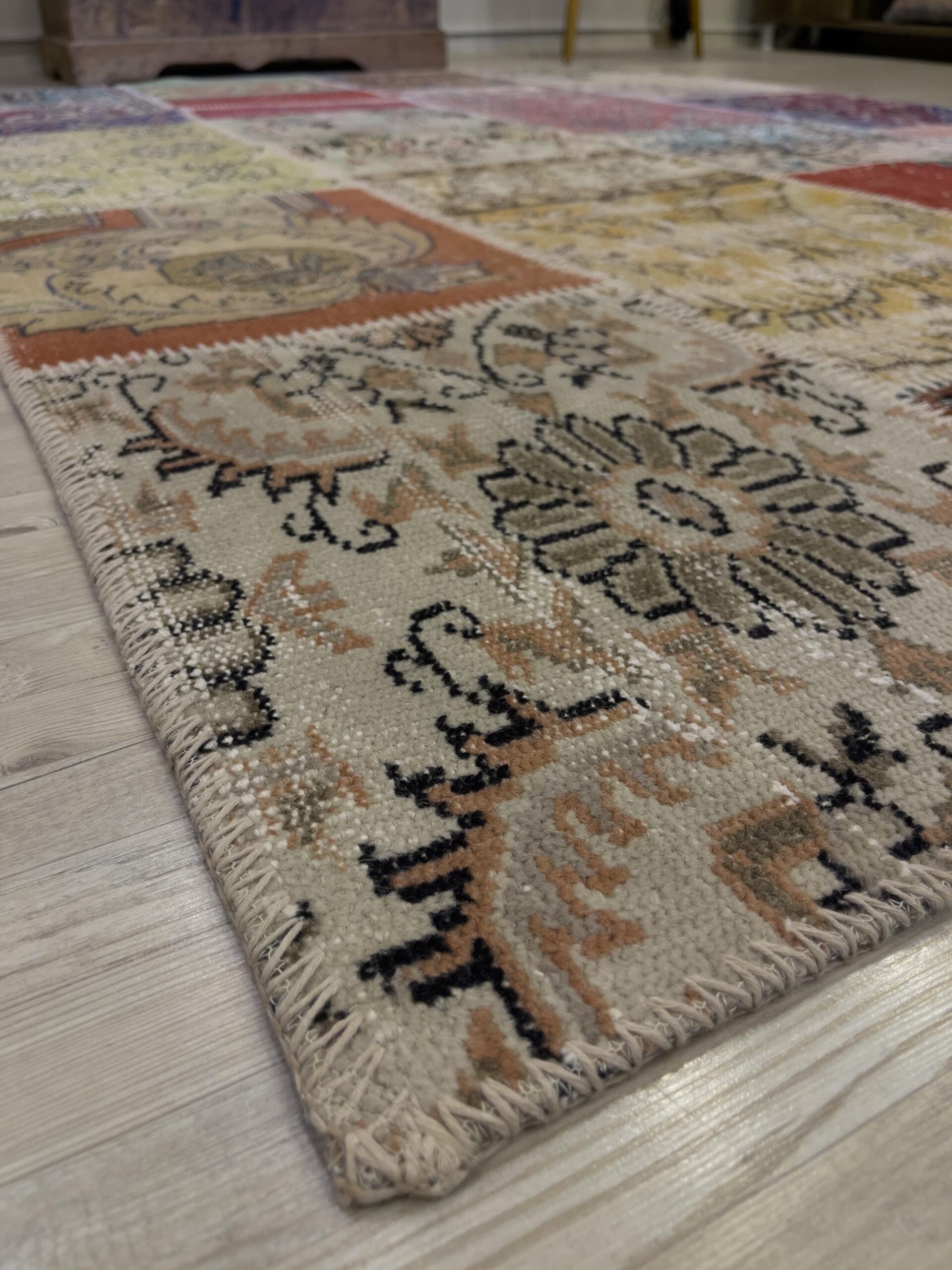Modern, One-of-a-Kind Custom Patchwork Rug — detail view 2, handmade vintage rug