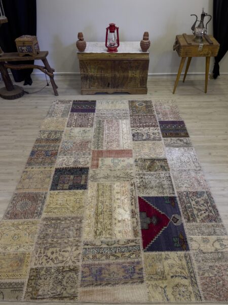 Modern, One-of-a-Kind Custom Patchwork Rug, vintage rug, Handmade, hand-knotted cotton, size 161 × 231 cm, from Konya