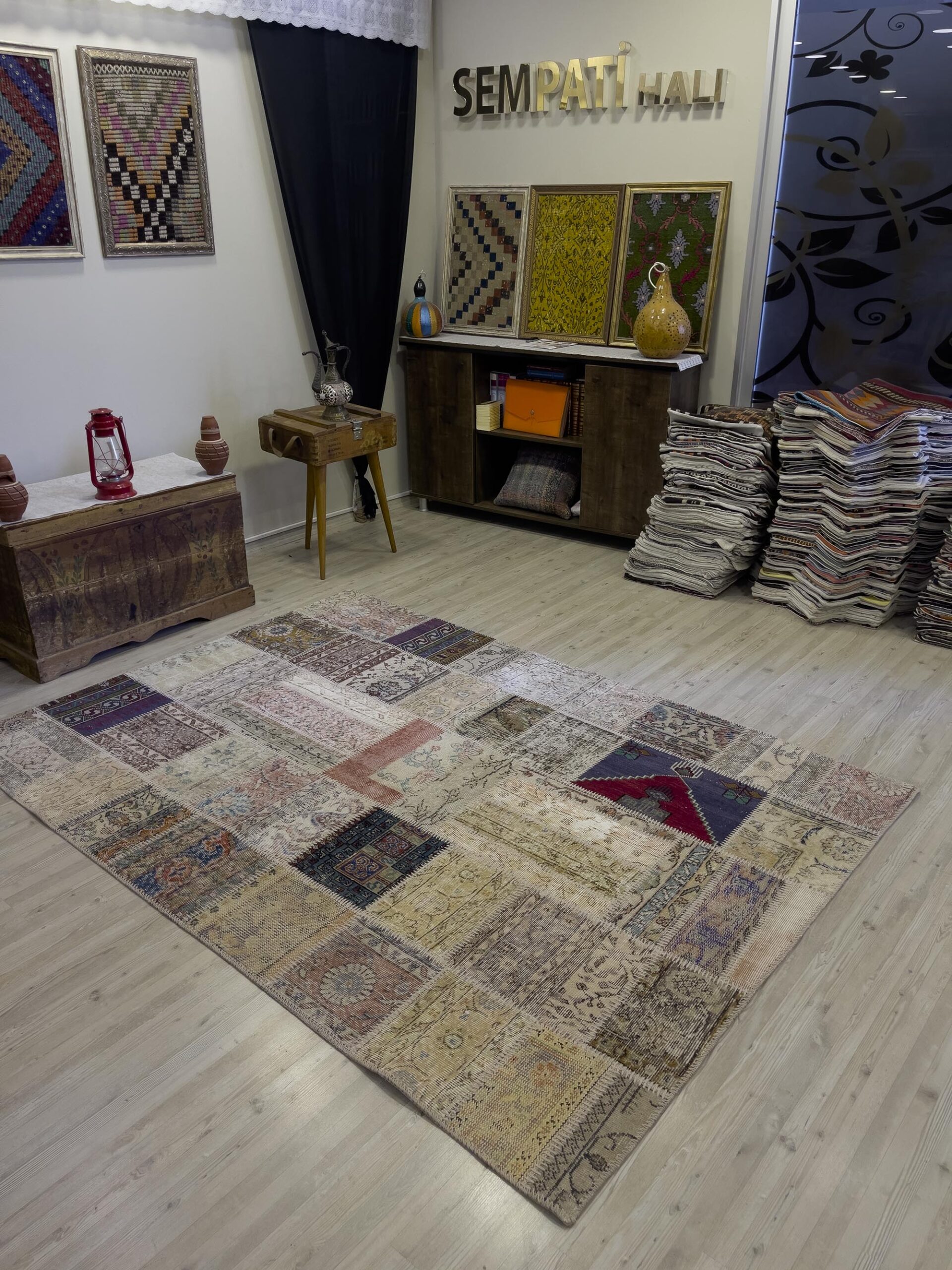Modern, One-of-a-Kind Custom Patchwork Rug — detail view 5, handmade vintage rug