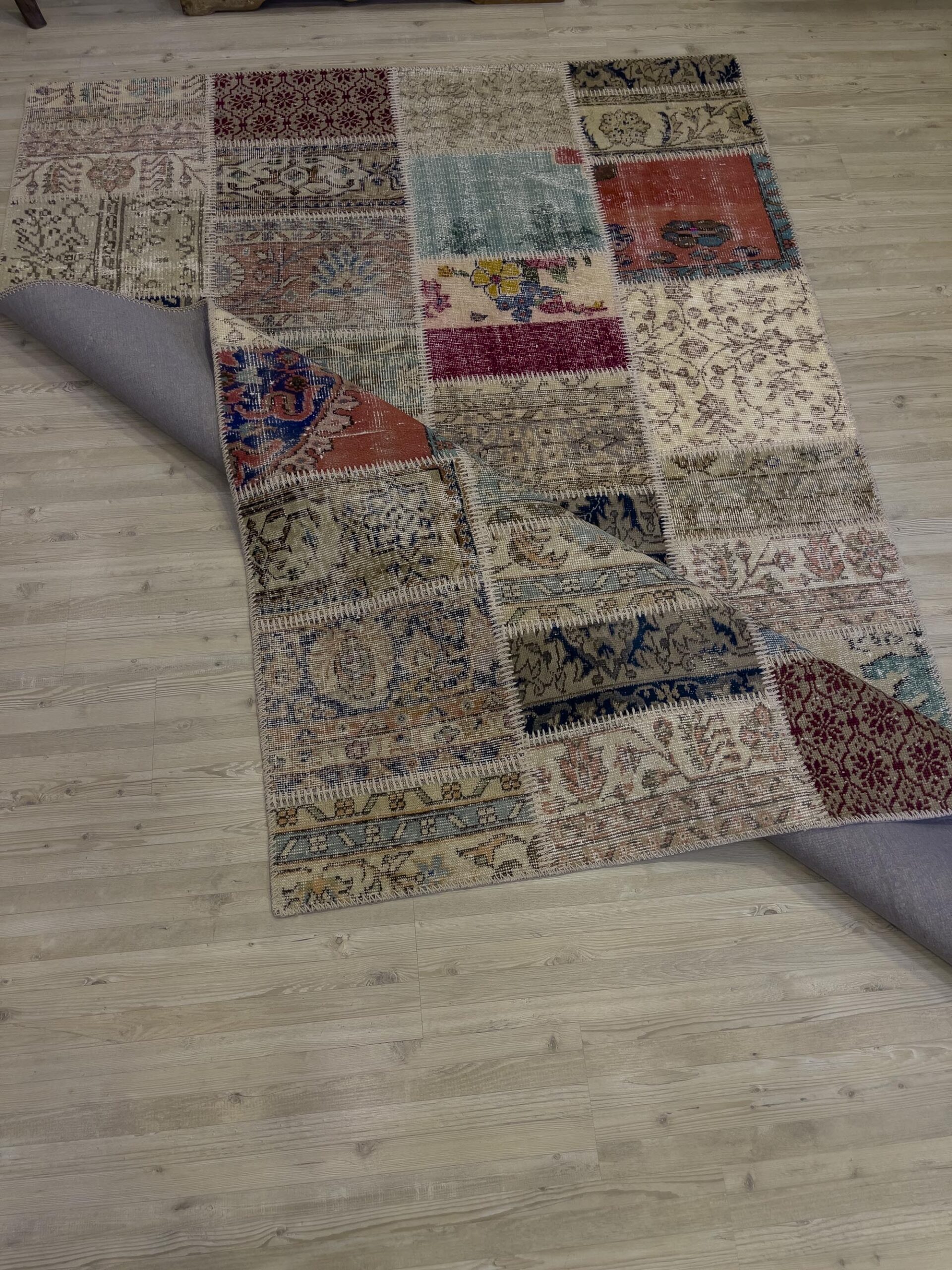 Unique Hand-Woven Patchwork Rug — detail view 3, handmade vintage rug