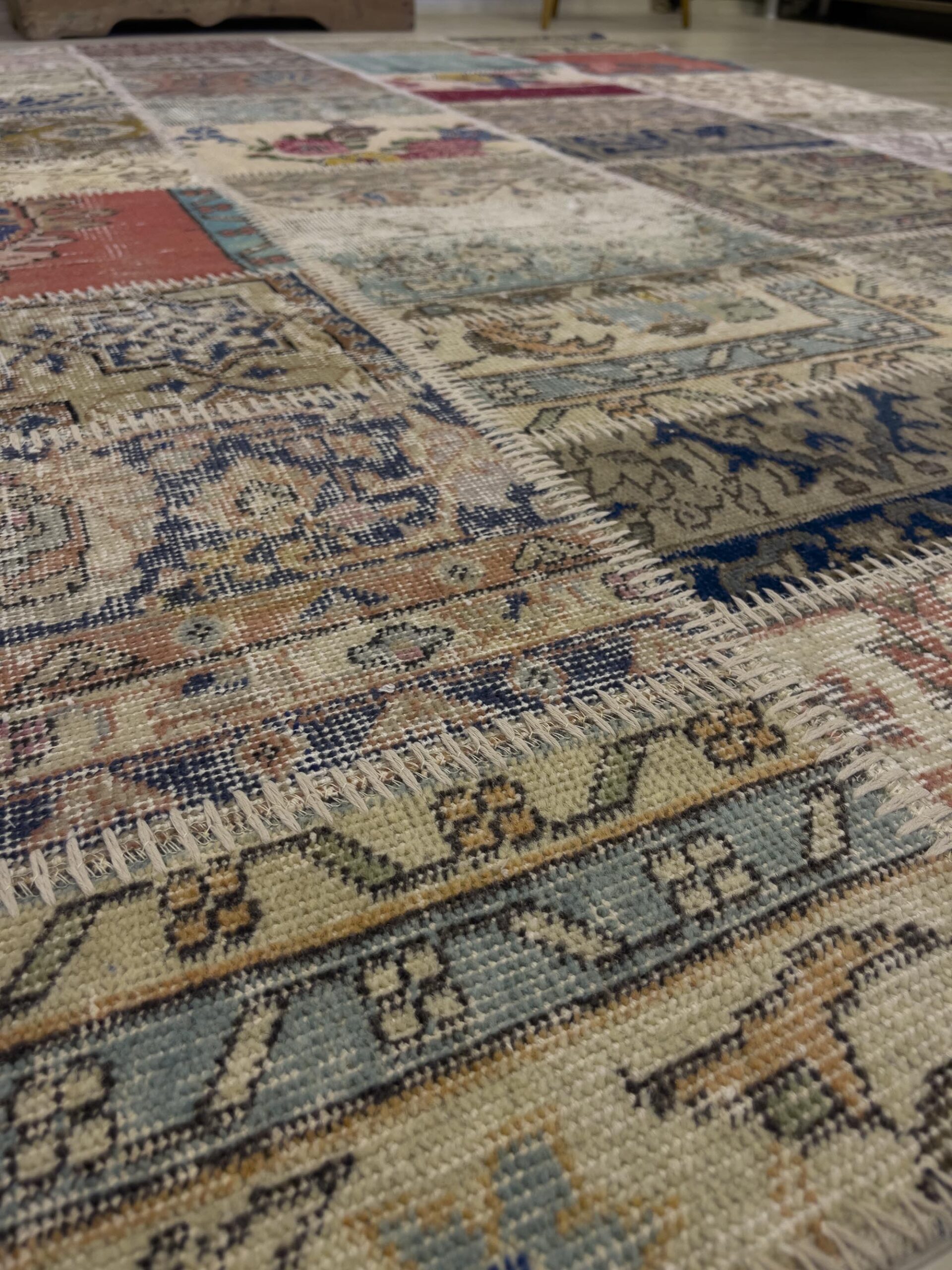 Unique Hand-Woven Patchwork Rug — detail view 2, handmade vintage rug