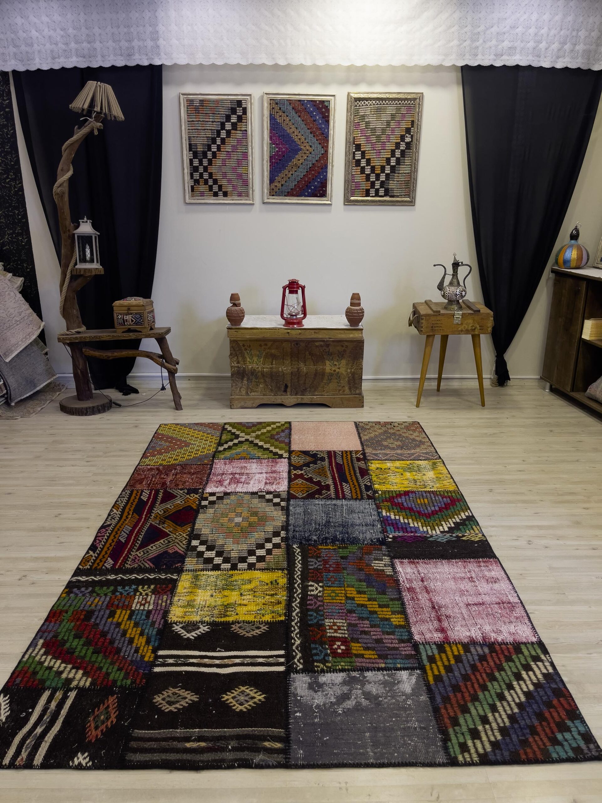 El Yapımı Patchwork Elegan Tasarım Halı 162x243 cm 4064 - Görsel 7