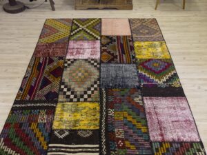 El Yapımı Patchwork Elegan Tasarım Halı 162x243 cm 4064