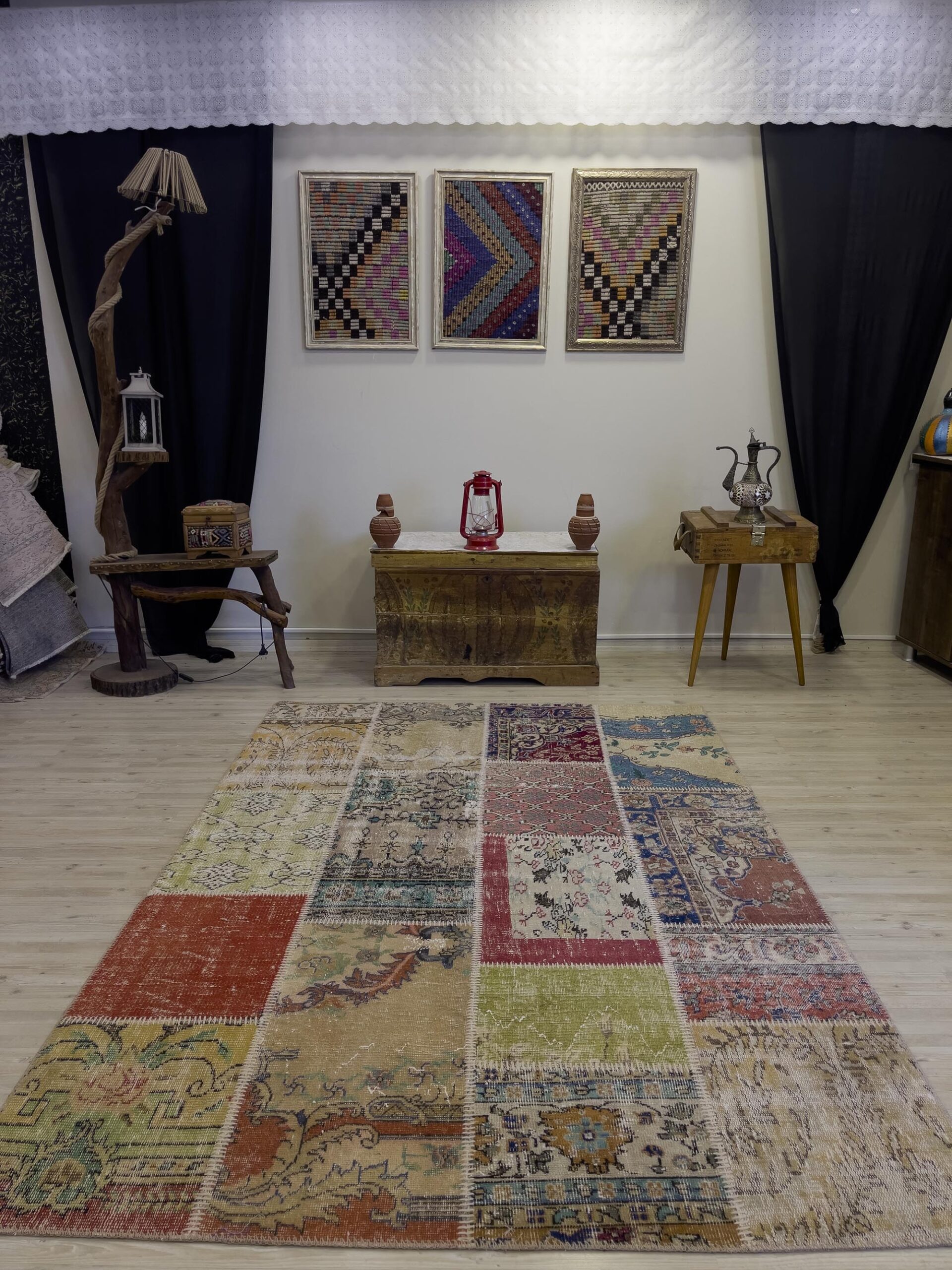 El Yapımı Patchwork Elegan Tasarım Halı 161x230 cm 4068 - Görsel 6
