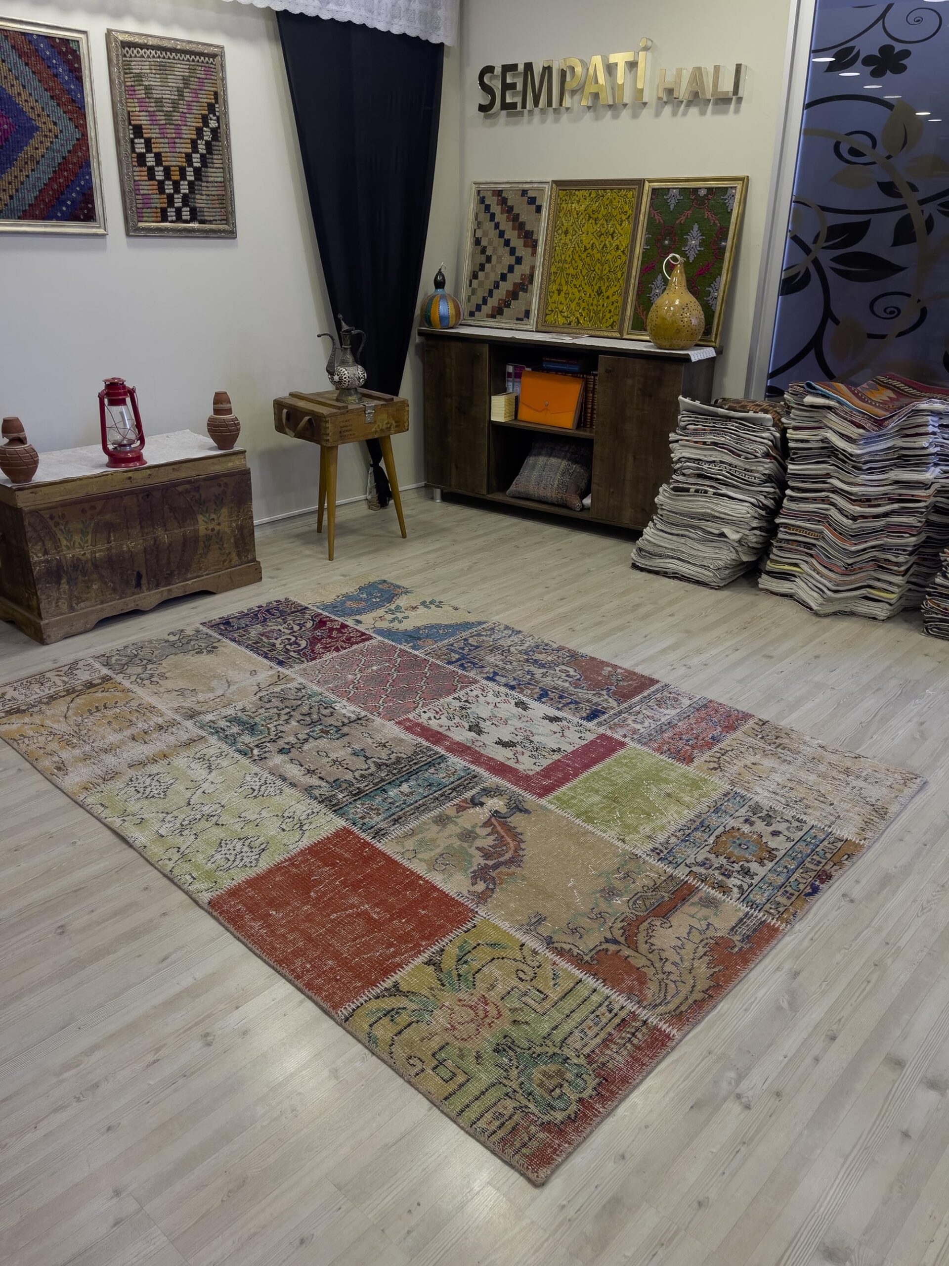 El Yapımı Patchwork Elegan Tasarım Halı 161x230 cm 4068 - Görsel 4