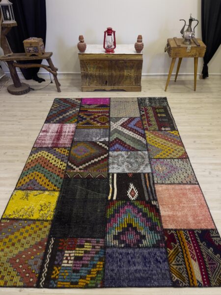 Unique Classic-Style Handmade Patchwork Rug, Handmade rug, silk wool/weave, size 160 × 244 cm, from Cappadocia, SKU 4069