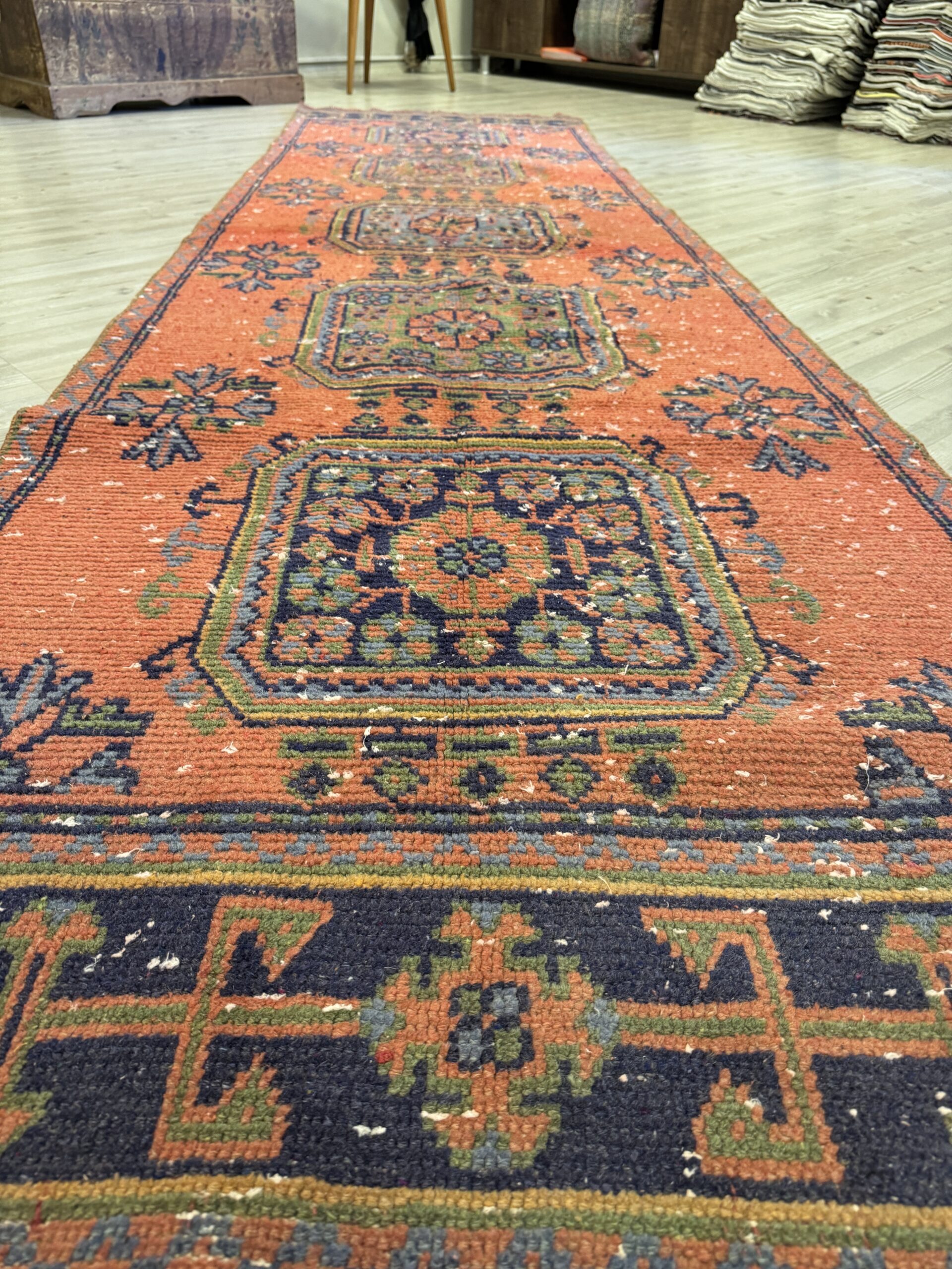 Distressed Handwoven Vintage Runner Rug — detail view 2, handmade vintage rug