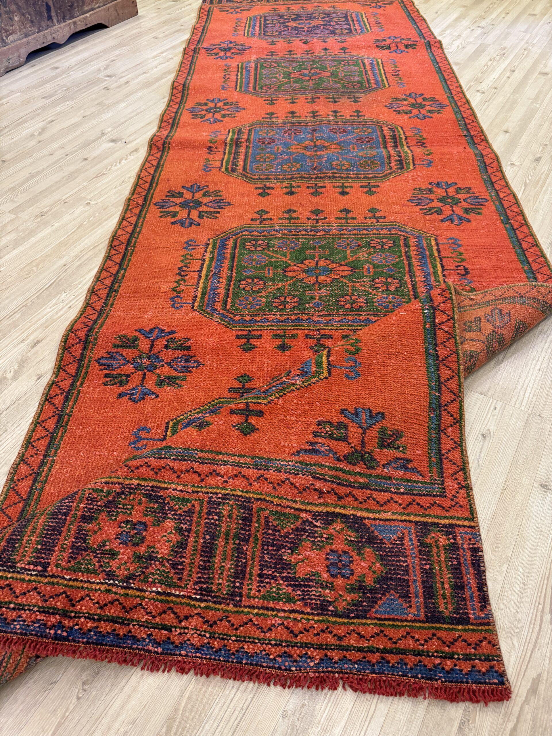 Distressed Handwoven Vintage Runner Rug — detail view 2, handmade vintage rug