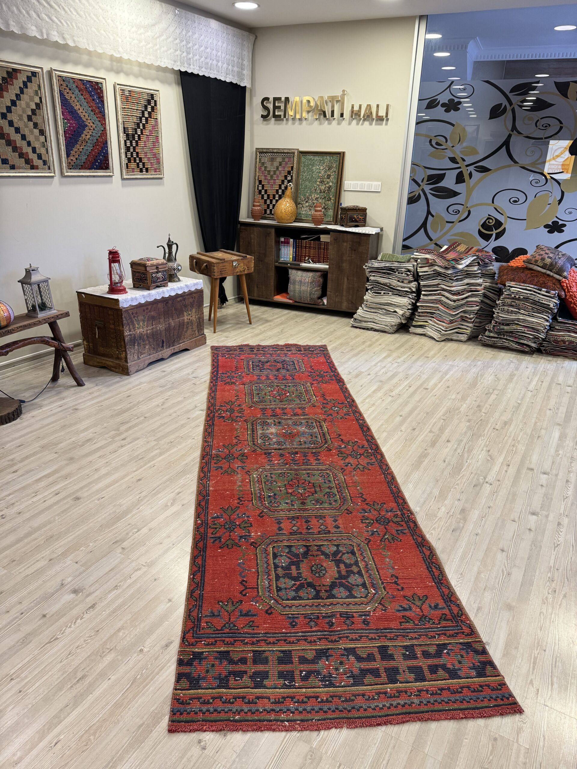 Distressed Hand-Woven Vintage Runner Rug — detail view 2, handmade vintage rug