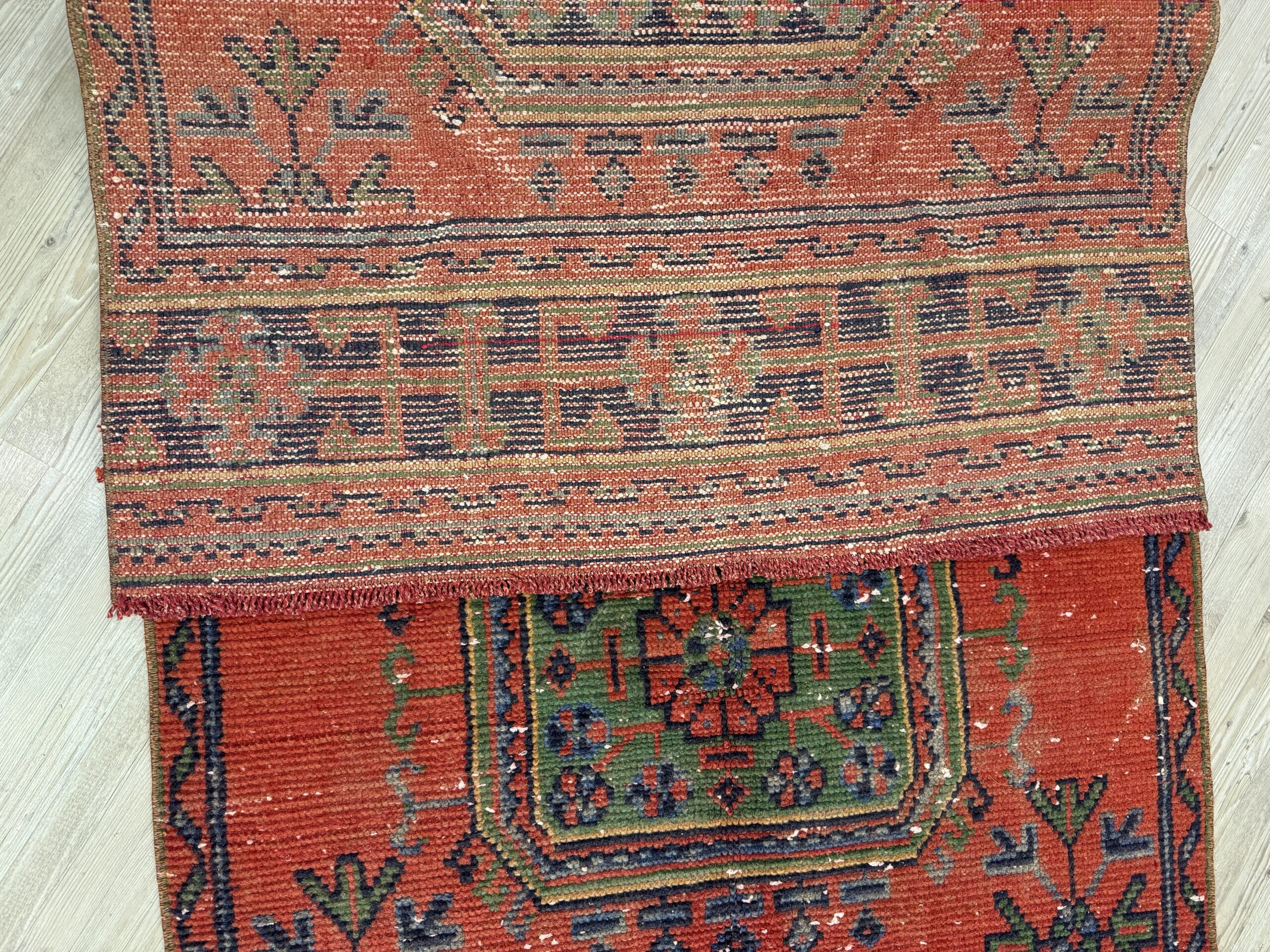 Distressed Hand-Woven Vintage Runner Rug — detail view 3, handmade vintage rug