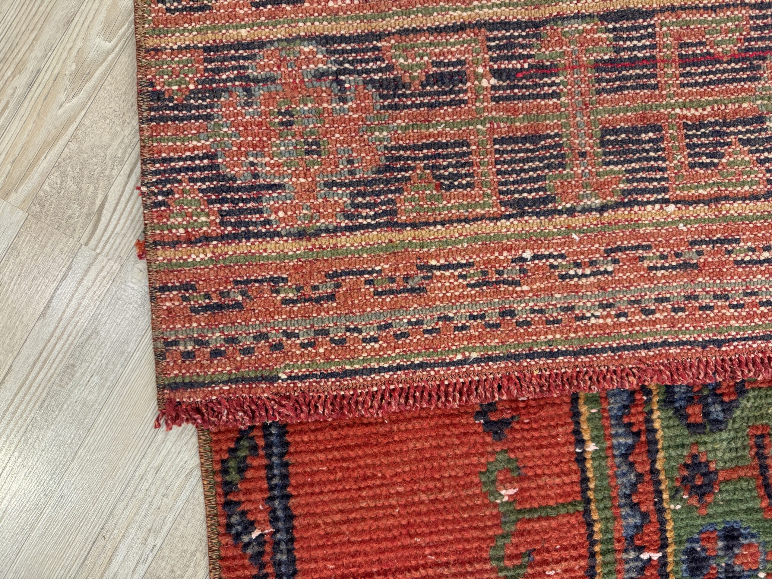 Distressed Hand-Woven Vintage Runner Rug — detail view 4, handmade vintage rug