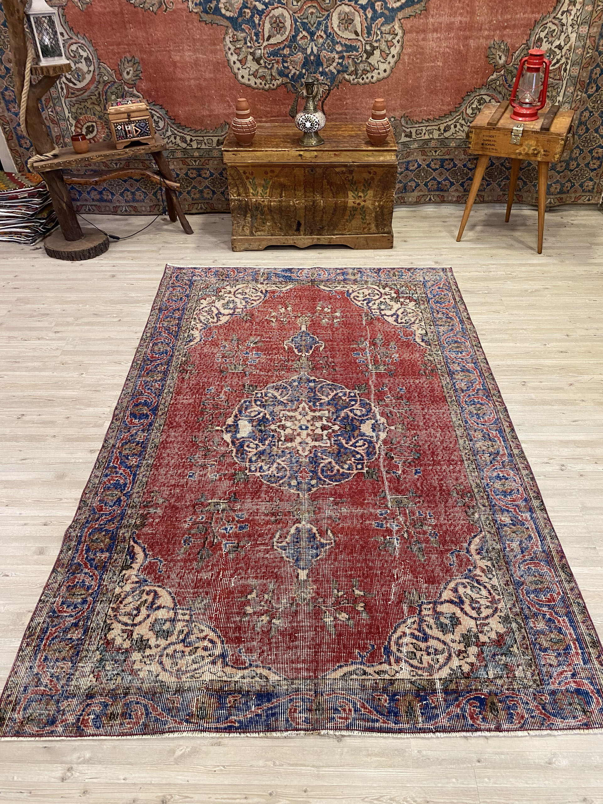 Handmade Distressed Rug — detail view 3, handmade vintage rug