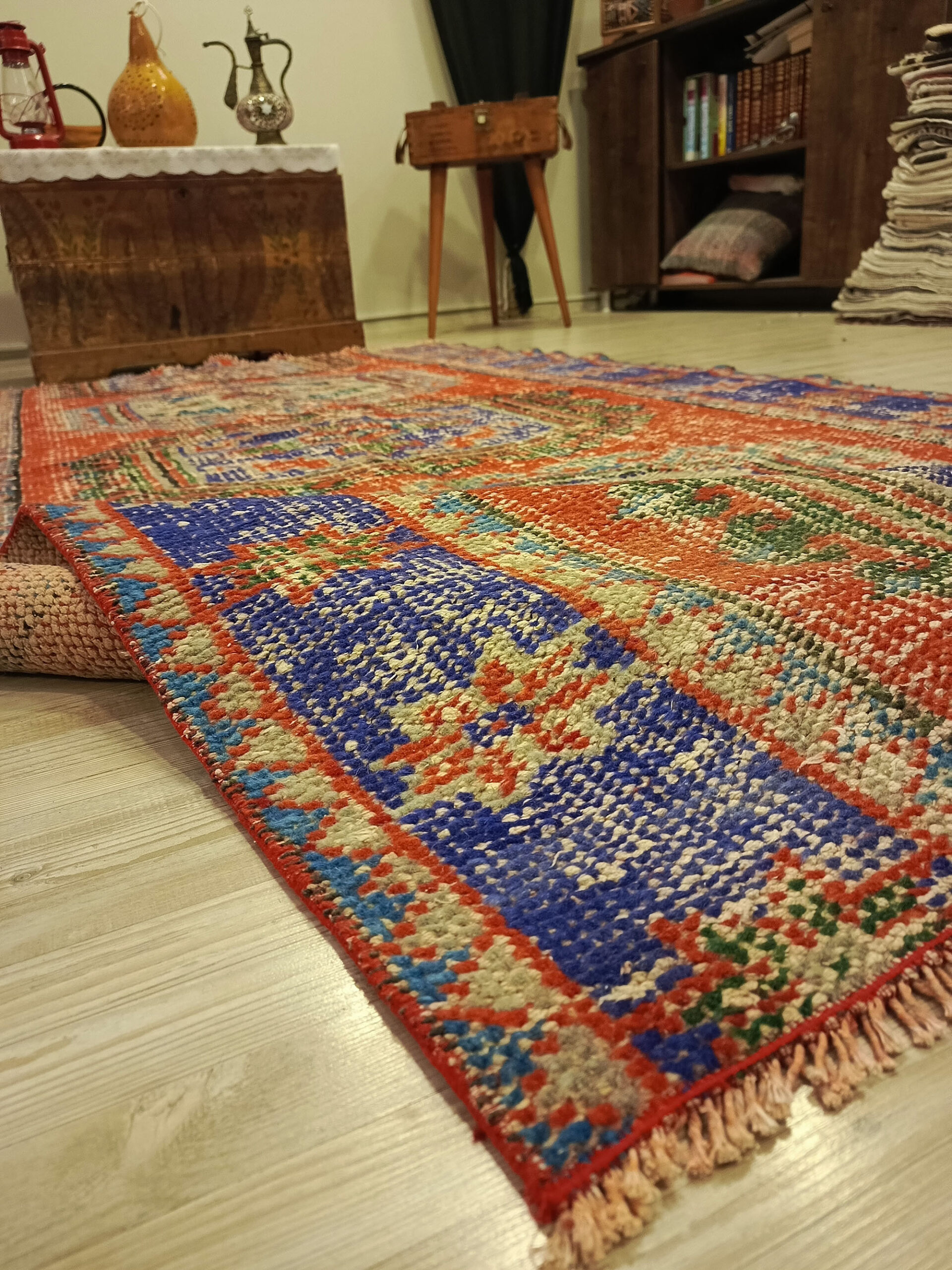 Handmade Distressed Wool Rug — detail view 3, handmade vintage rug