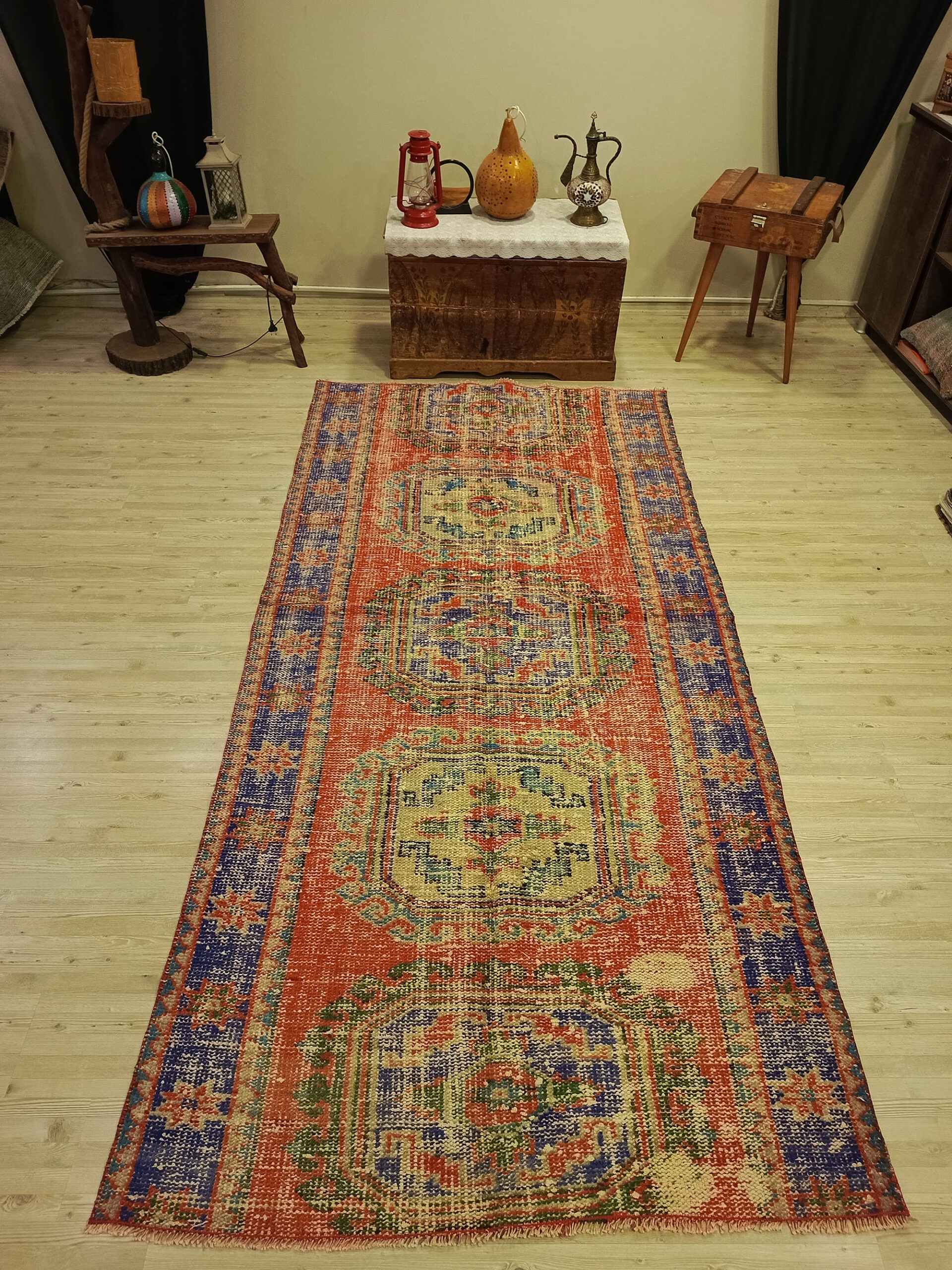 Yün Eskitme El Yapımı Halısı 135x287 cm 10472 - Görsel 6