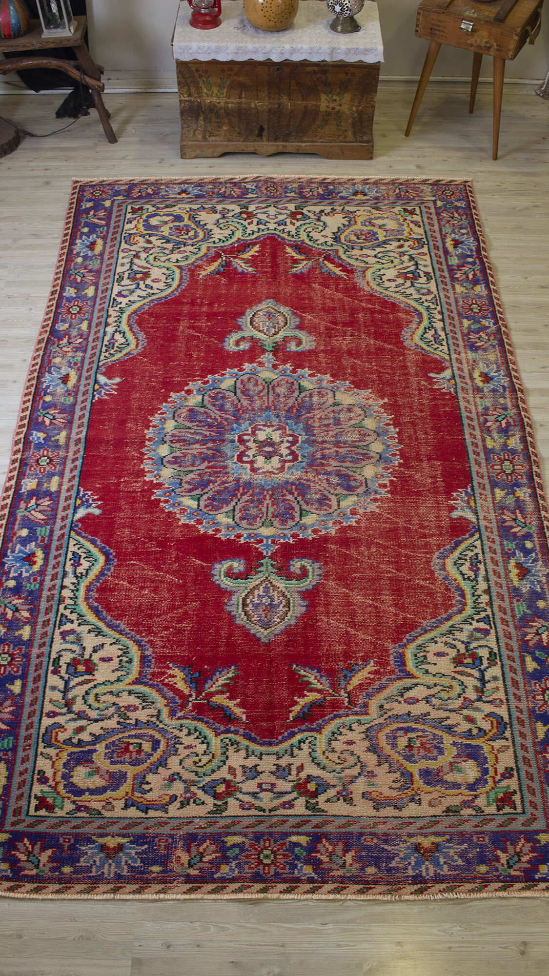 Handcrafted Distressed Rug — detail view 2, handmade vintage rug
