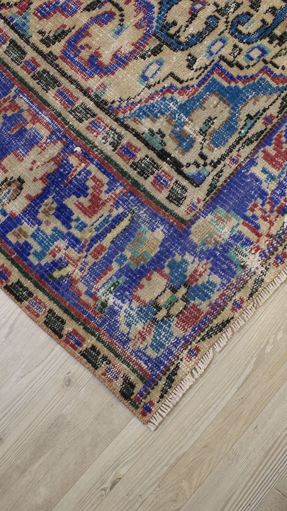Anatolian-Patterned Distressed Rug — detail view 4, handmade vintage rug