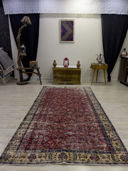 Traditional Vintage Handmade Rug, vintage rug, Handmade, hand-knotted wool & cotton, size 142 × 272 cm, from Bergama