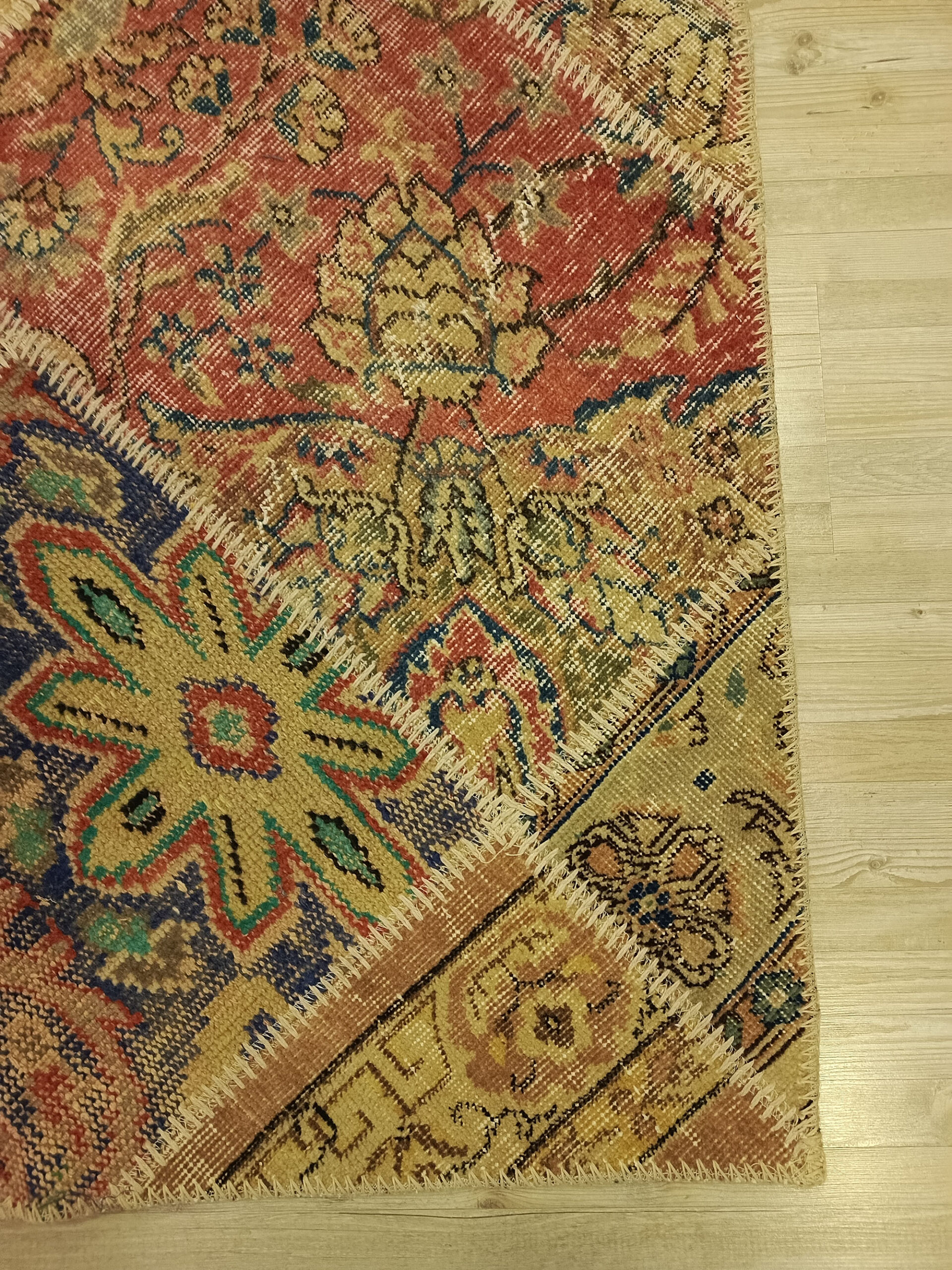 Colorful Hand-Woven Patchwork Rug — detail view 2, handmade vintage rug