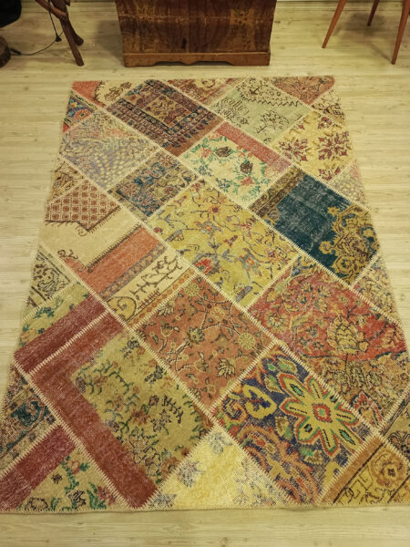 Colorful Hand-Woven Patchwork Rug, vintage rug, Handmade, hand-knotted wool & cotton, size 230 × 160 cm, from Konya
