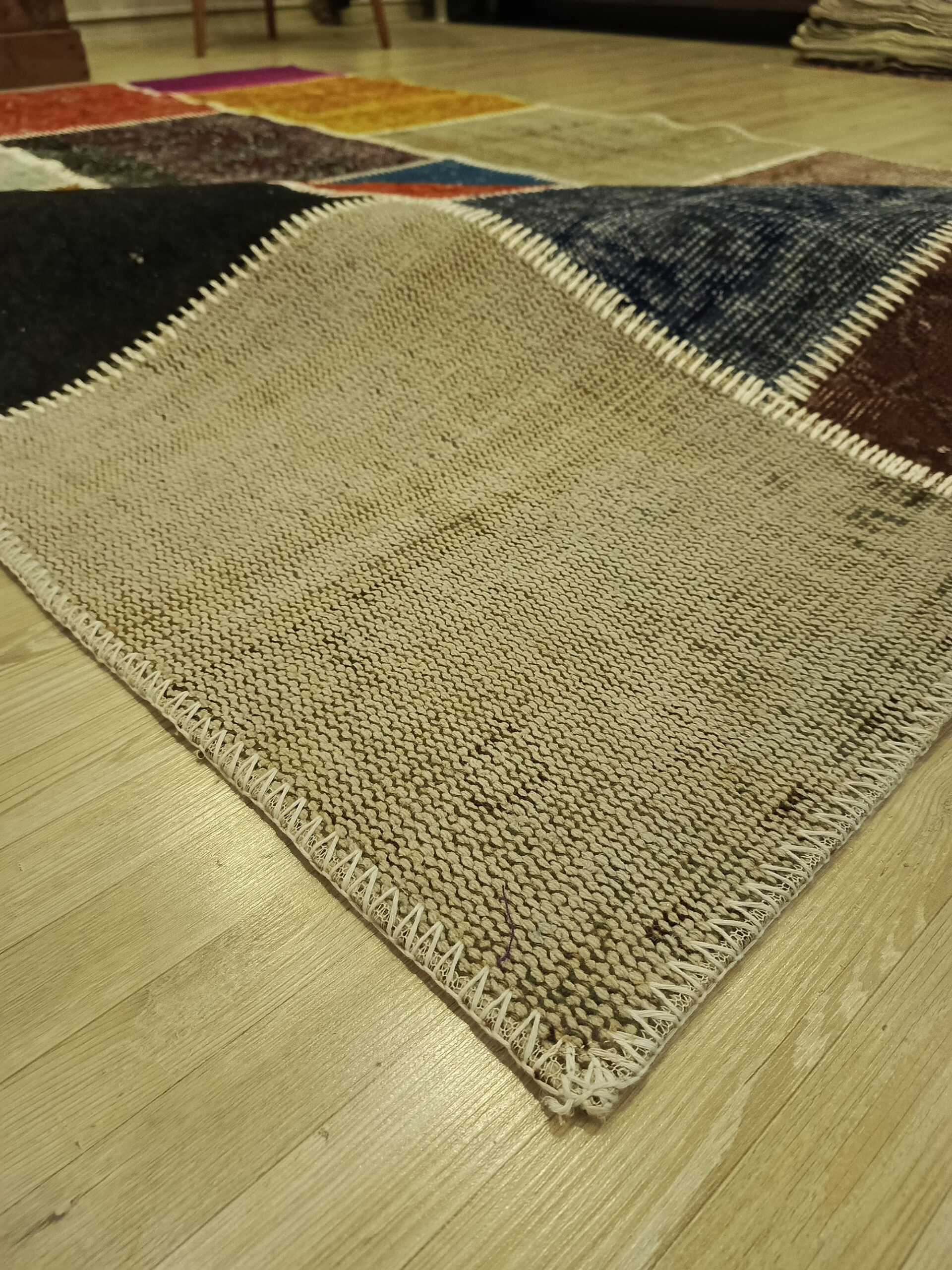 Handcrafted Distressed Patchwork Rug — detail view 2, handmade vintage rug